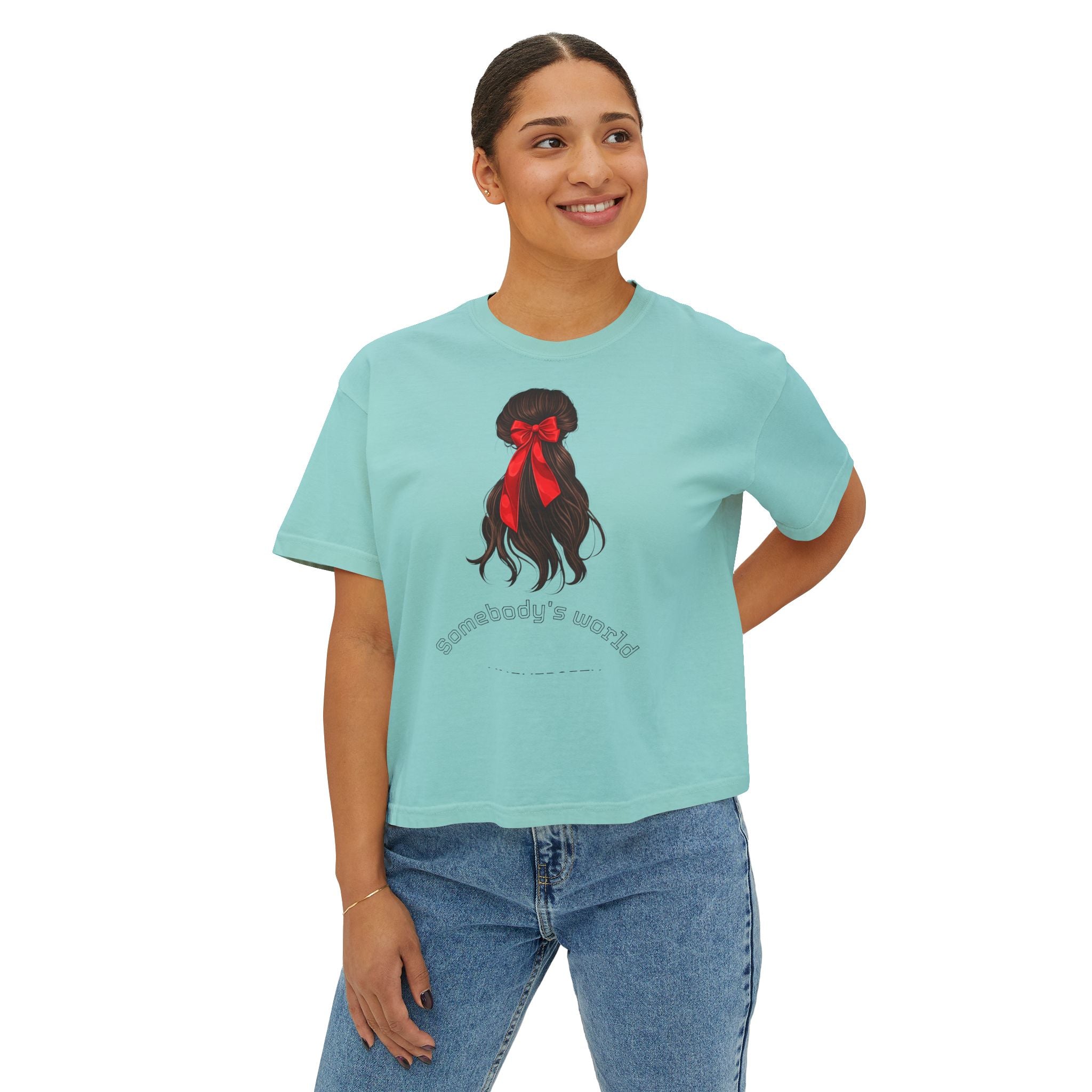 Red Ribbon Braided Hair illustration Tee | Somebody's Wizard text