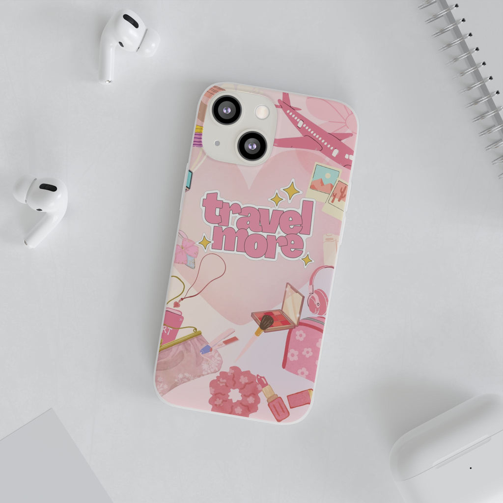 Travel More Pink Phone Case — Cute Airplane & Luggage Flexi Case