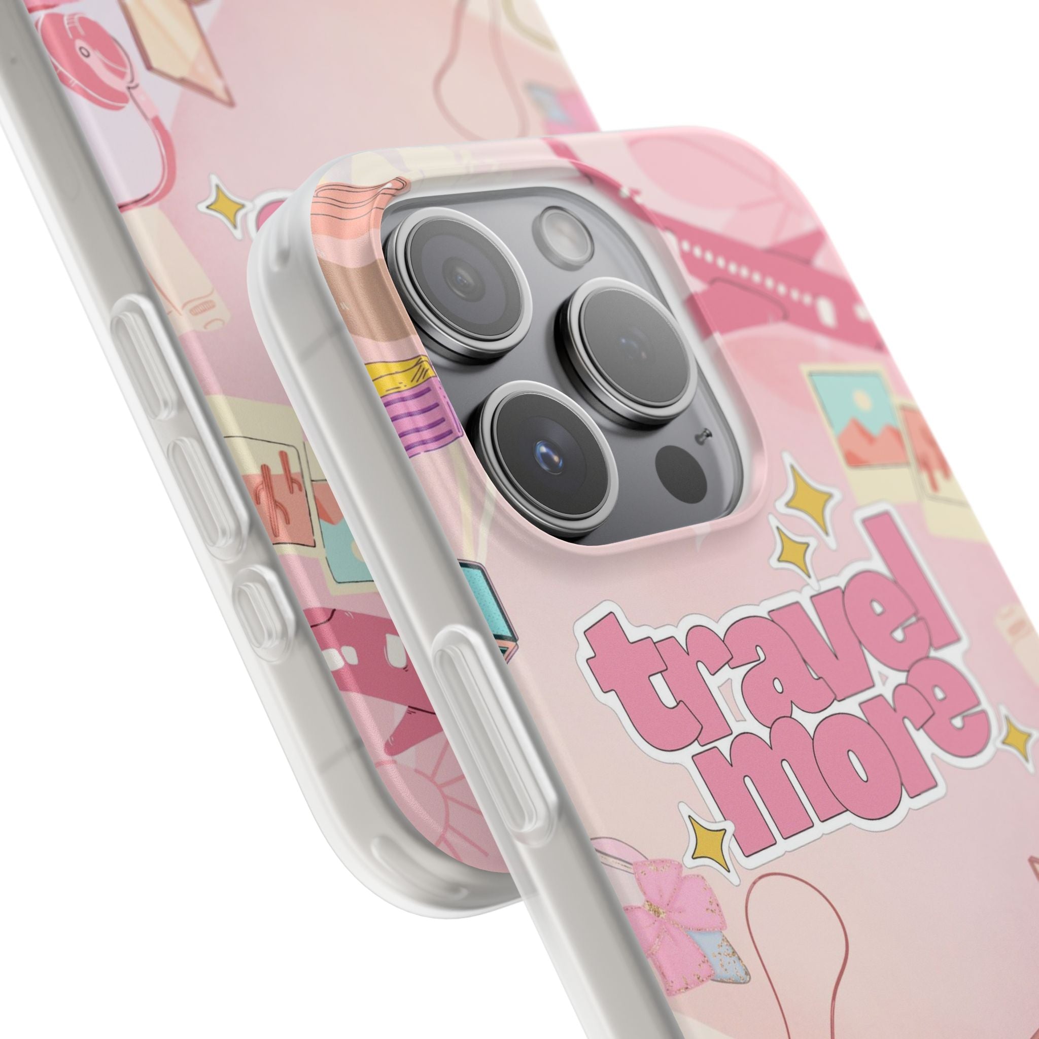 Travel More Pink Phone Case — Cute Airplane & Luggage Flexi Case
