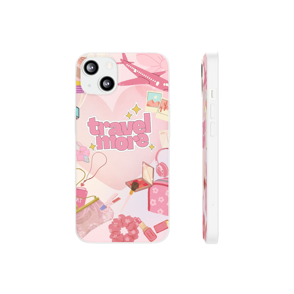Travel More Pink Phone Case — Cute Airplane & Luggage Flexi Case