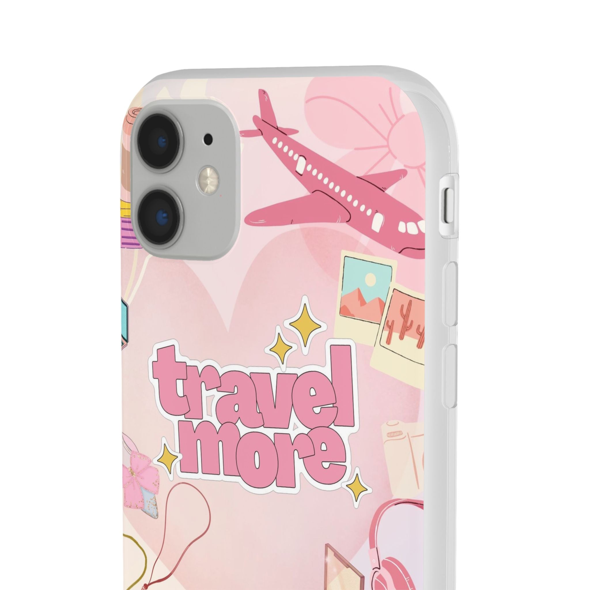 Travel More Pink Phone Case — Cute Airplane & Luggage Flexi Case
