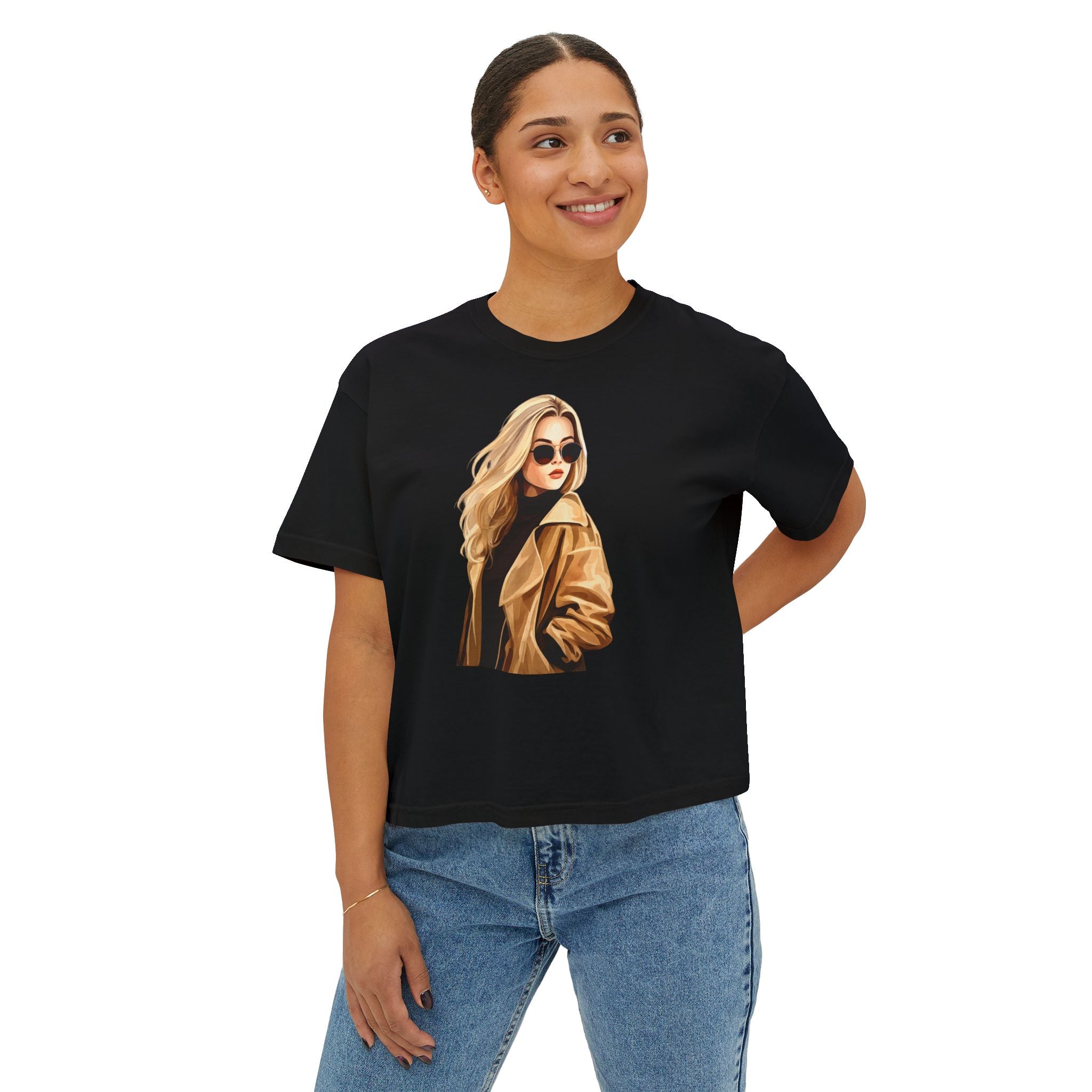 Boxy Tee - Chic Blonde Fashion Illustration Graphic