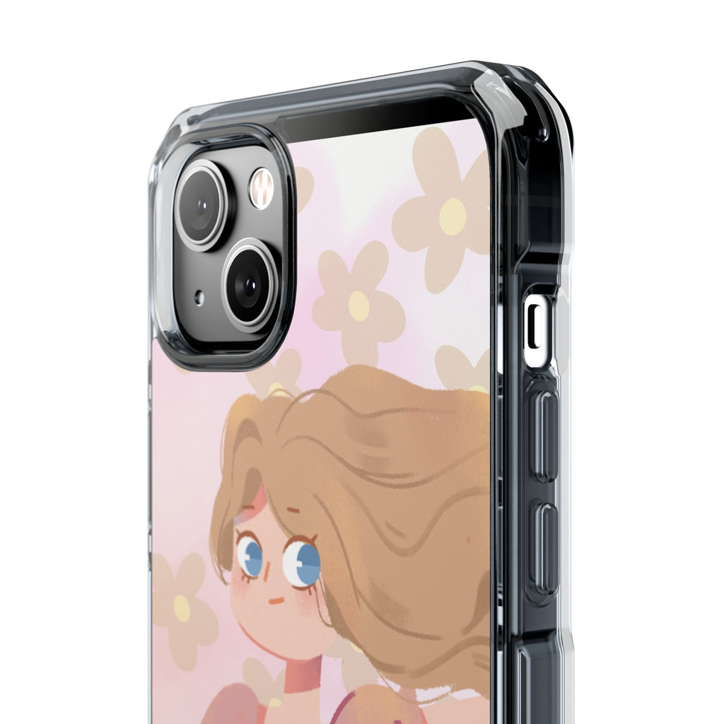 Clear Magnetic Phone Case — Pastel Girl Floral Design