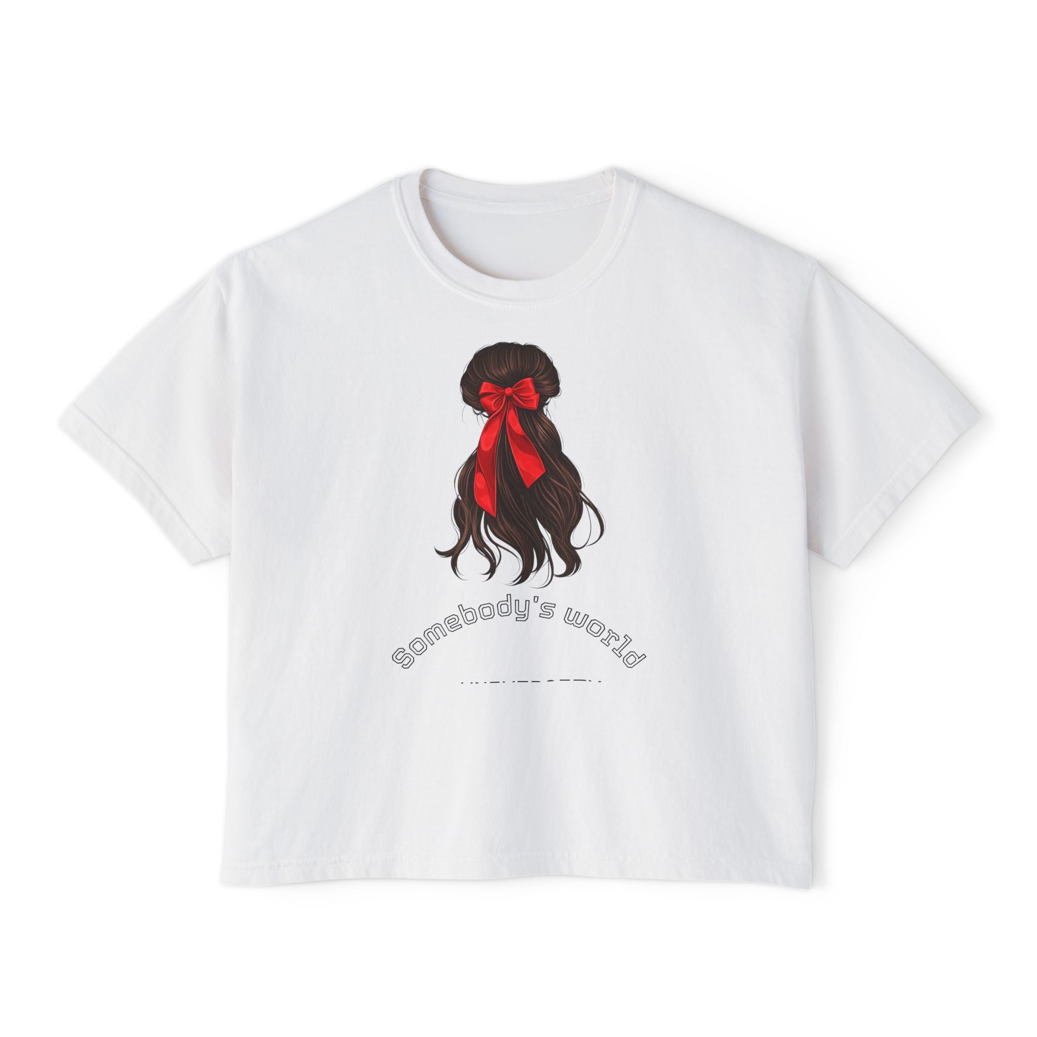 Red Ribbon Braided Hair illustration Tee | Somebody's Wizard text