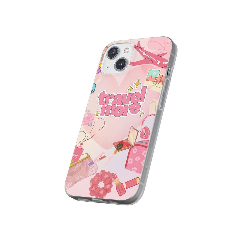 Travel More Pink Phone Case — Cute Airplane & Luggage Flexi Case