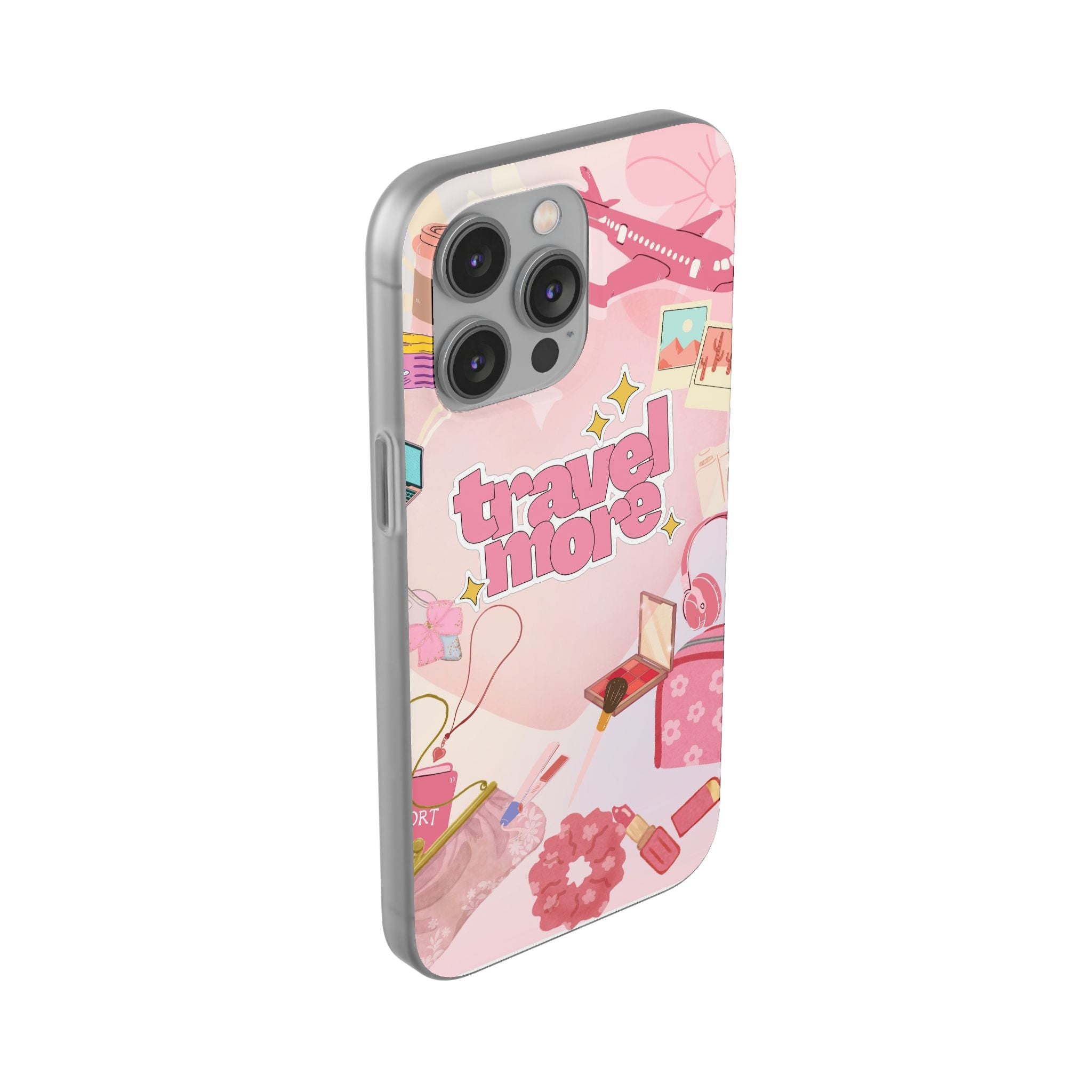 Travel More Pink Phone Case — Cute Airplane & Luggage Flexi Case