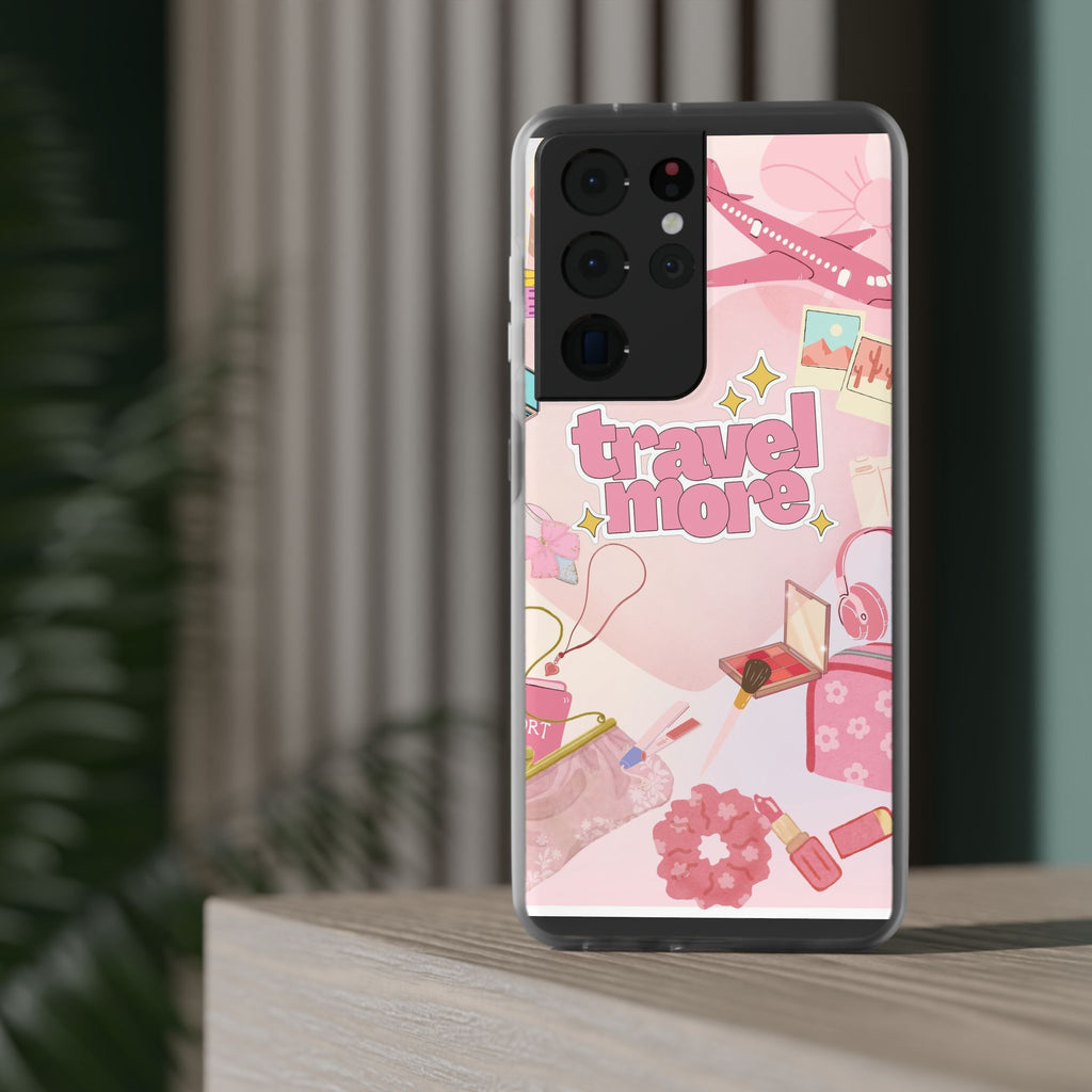 Travel More Pink Phone Case — Cute Airplane & Luggage Flexi Case