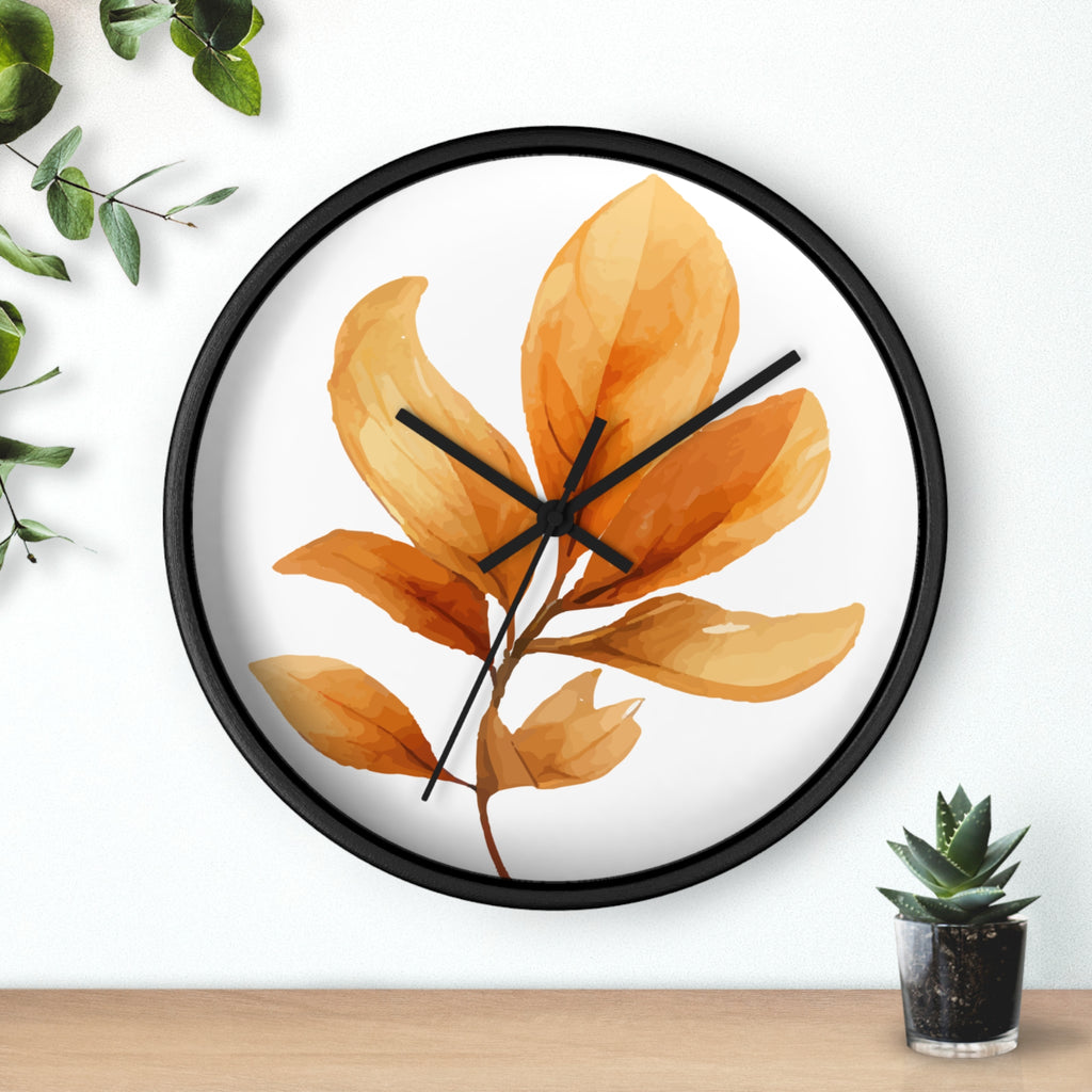 Autumn Watercolor Foliage Wall Clock