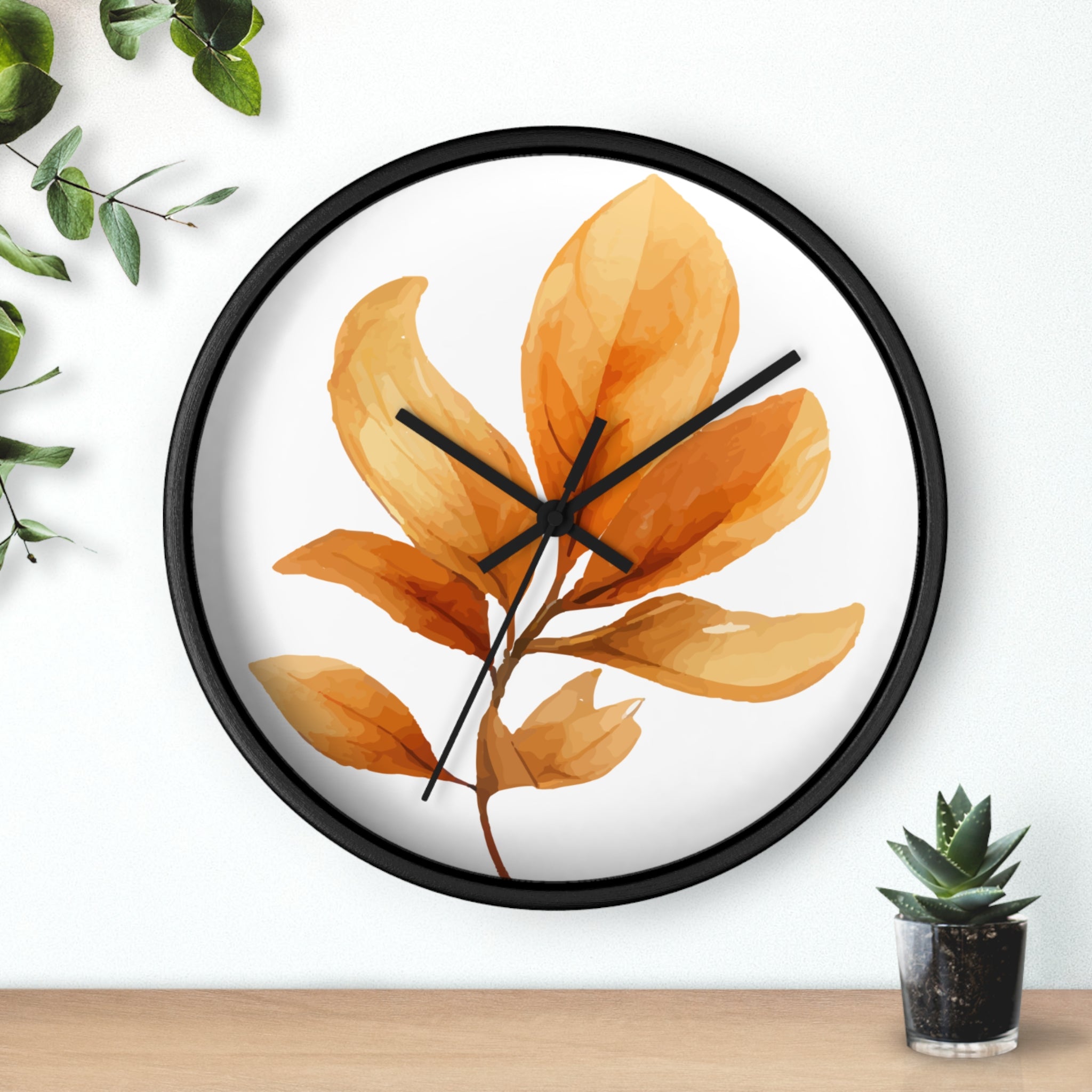 Autumn Watercolor Foliage Wall Clock