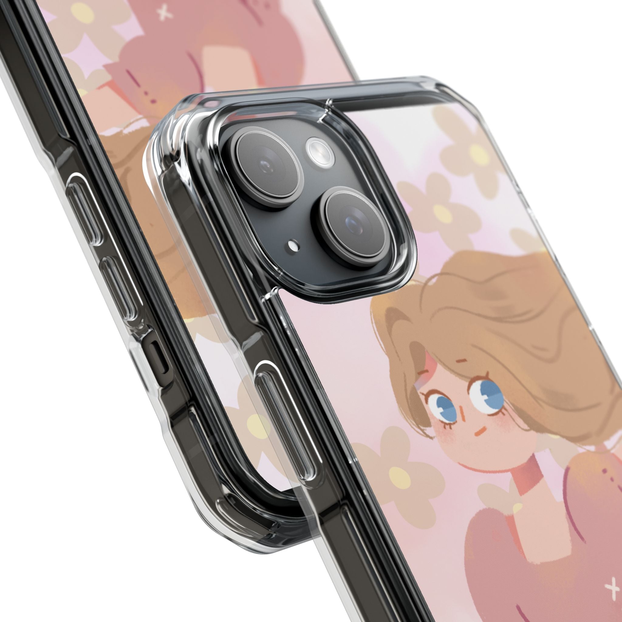 Clear Magnetic Phone Case — Pastel Girl Floral Design