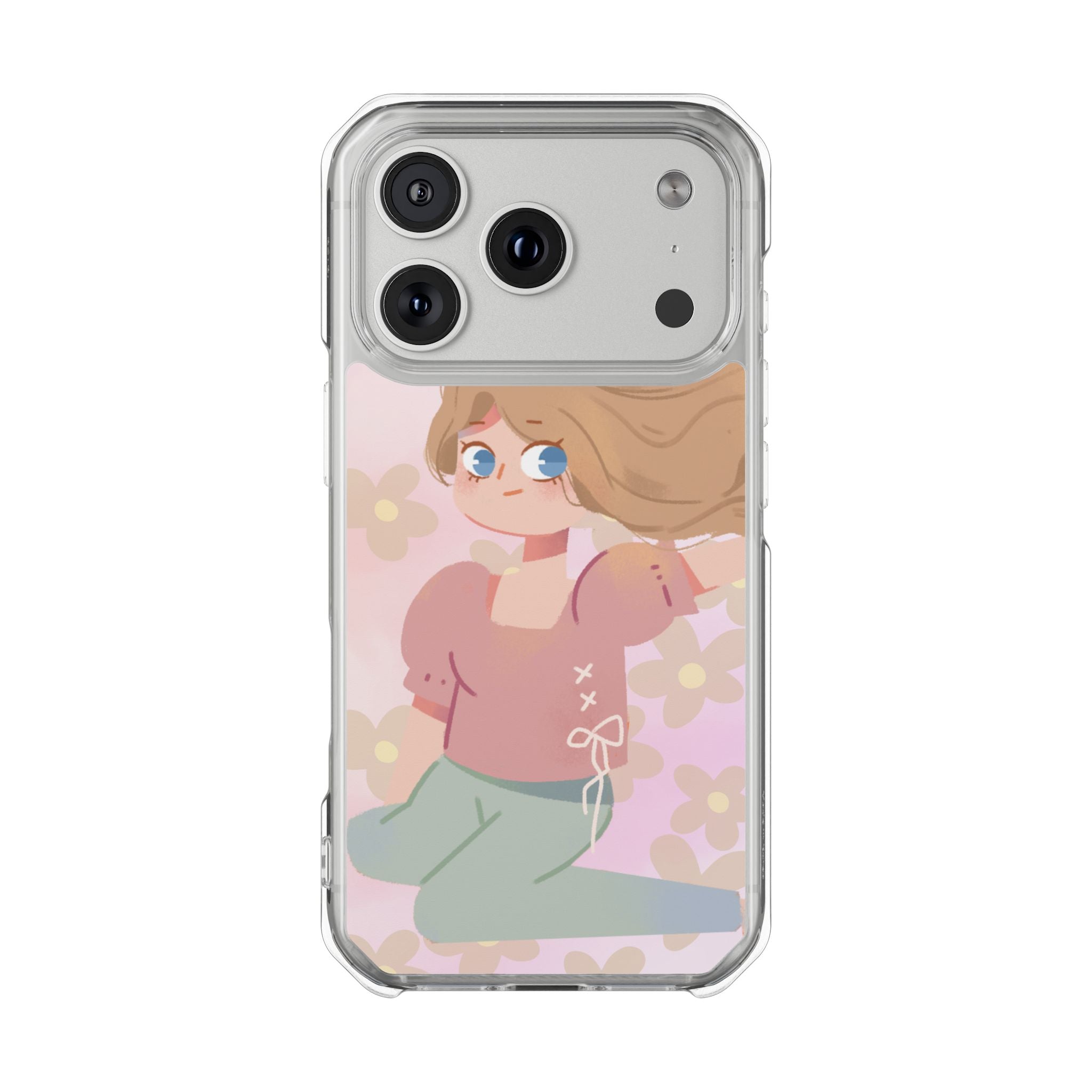Clear Magnetic Phone Case — Pastel Girl Floral Design