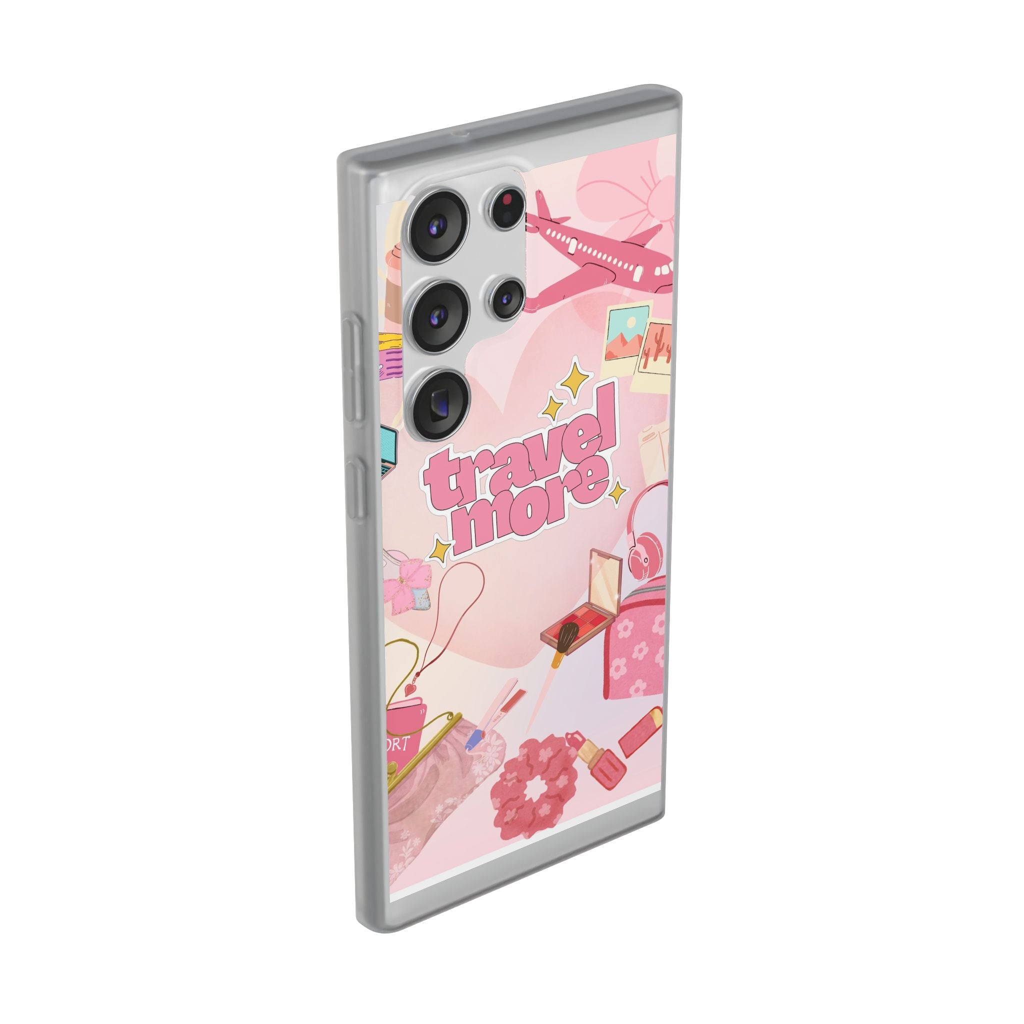 Travel More Pink Phone Case — Cute Airplane & Luggage Flexi Case