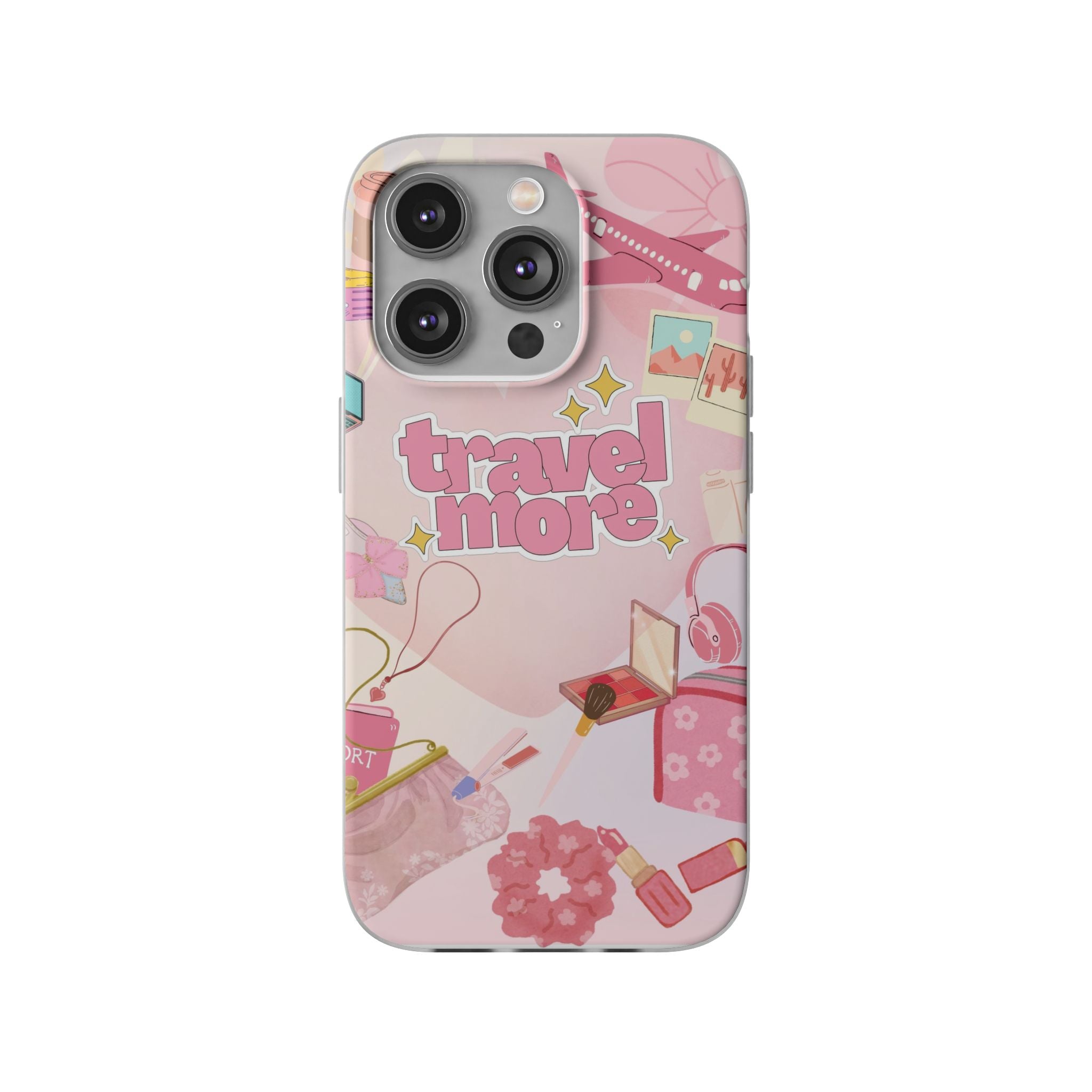 Travel More Pink Phone Case — Cute Airplane & Luggage Flexi Case