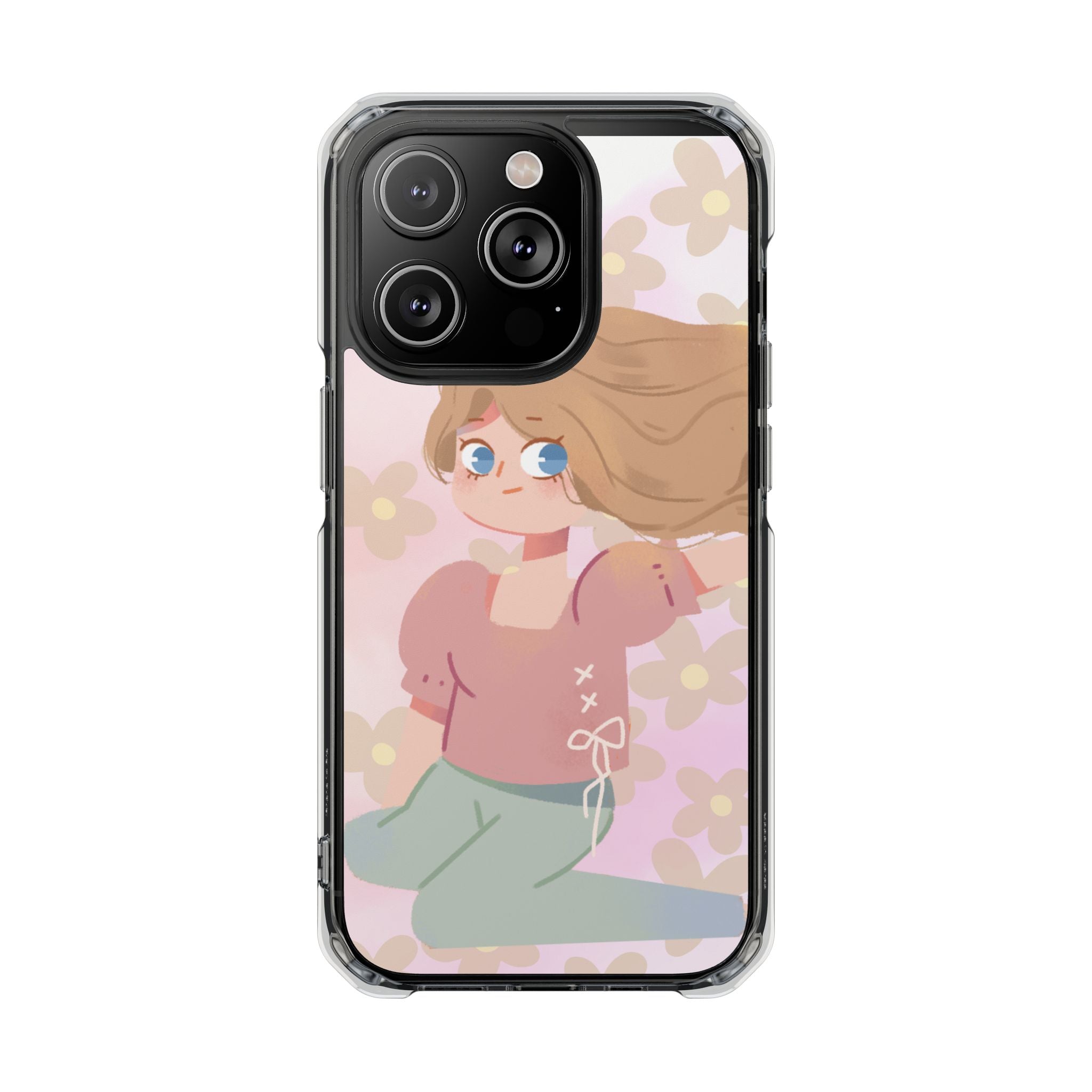 Clear Magnetic Phone Case — Pastel Girl Floral Design
