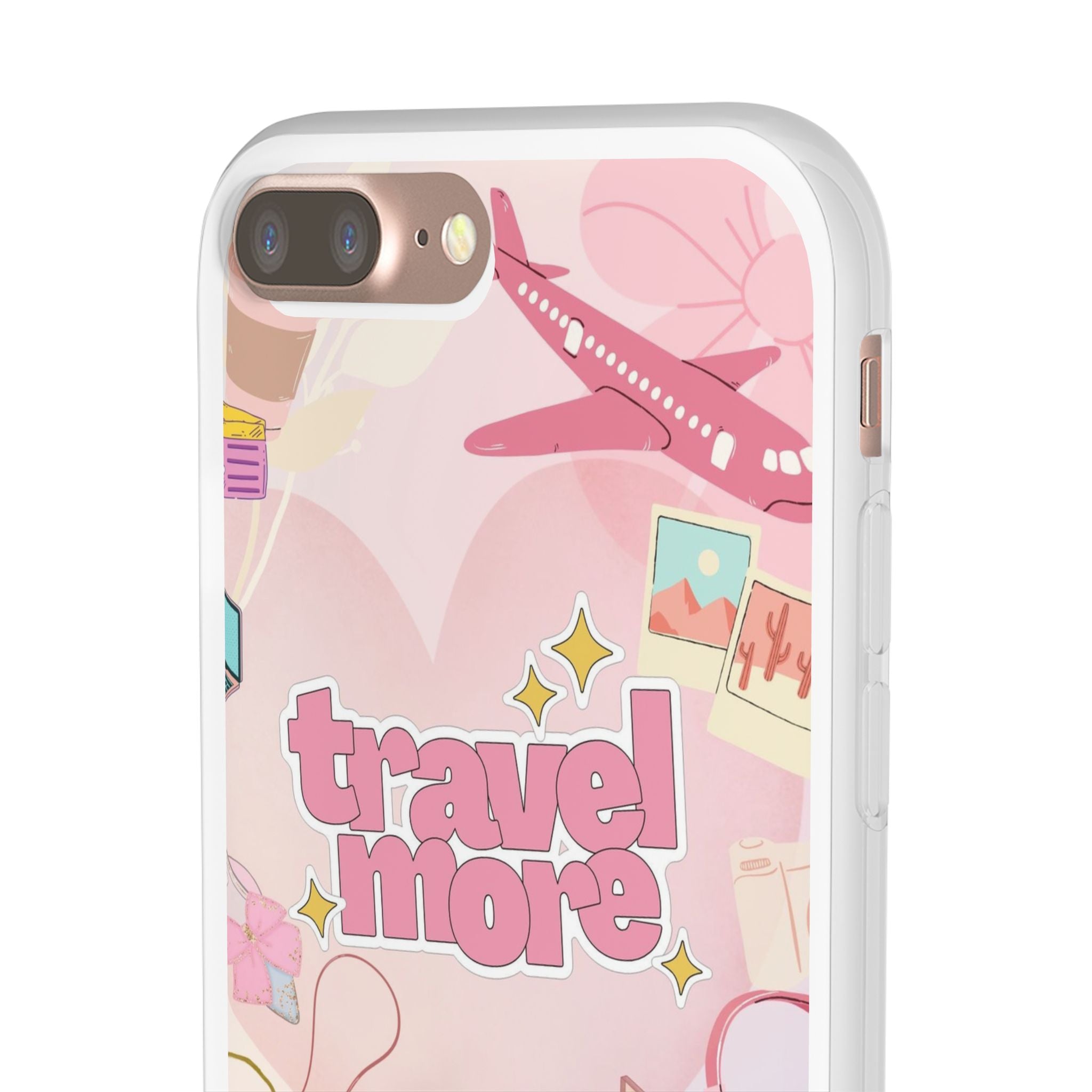 Travel More Pink Phone Case — Cute Airplane & Luggage Flexi Case