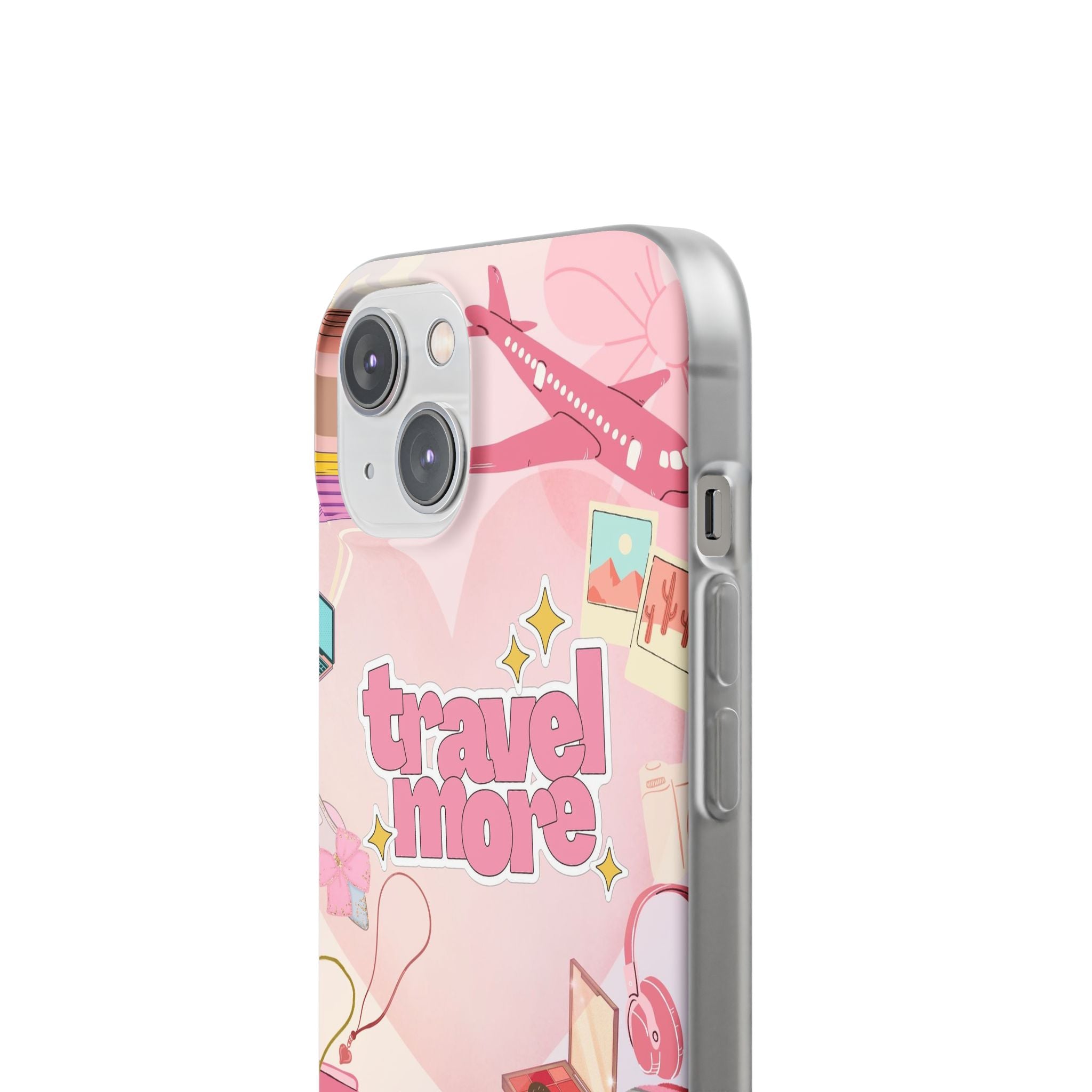 Travel More Pink Phone Case — Cute Airplane & Luggage Flexi Case