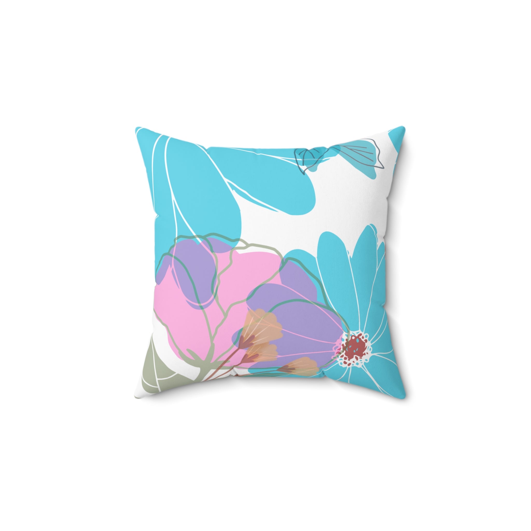 Floral Breeze Square Pillow — Turquoise & Pink Botanical Throw Pillow
