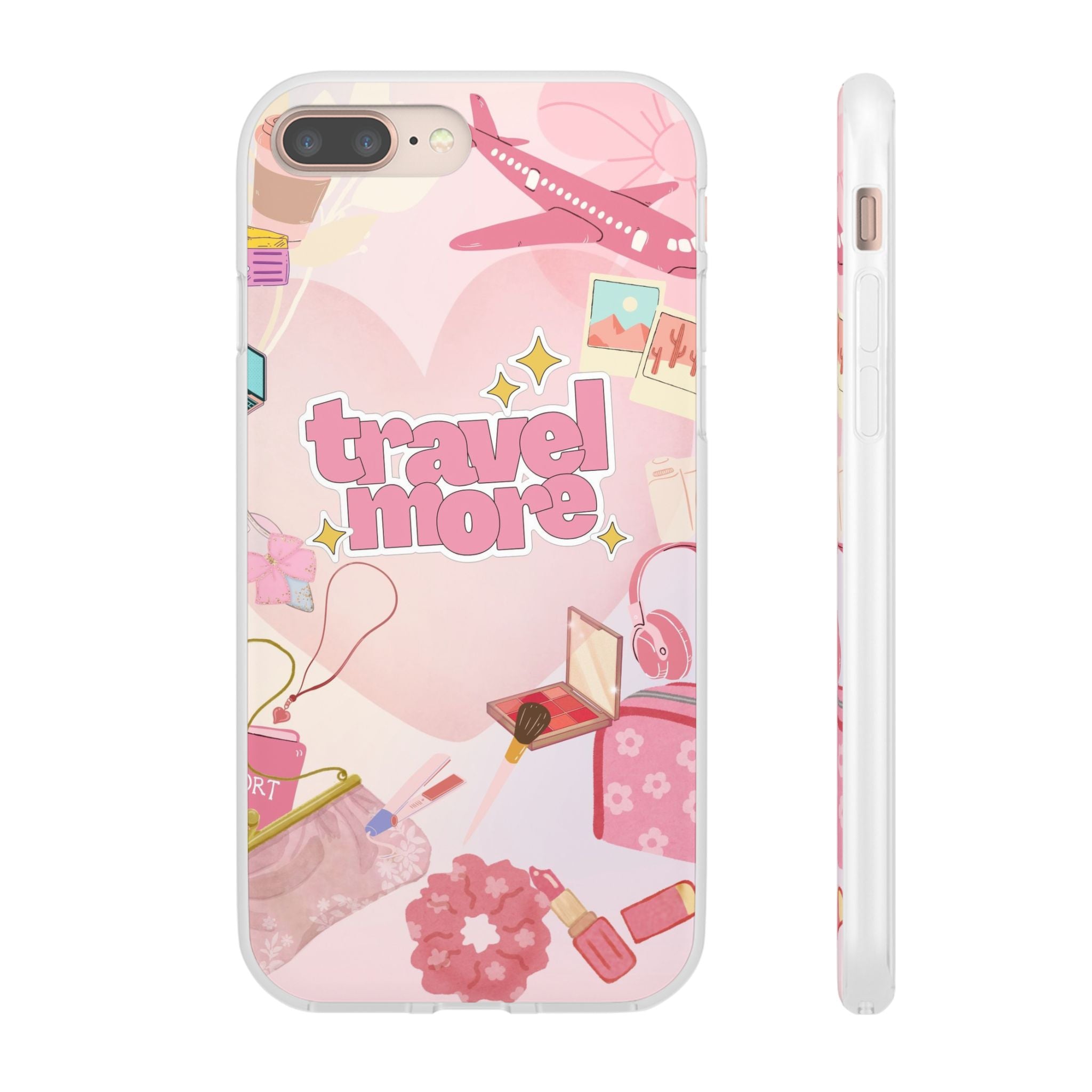 Travel More Pink Phone Case — Cute Airplane & Luggage Flexi Case