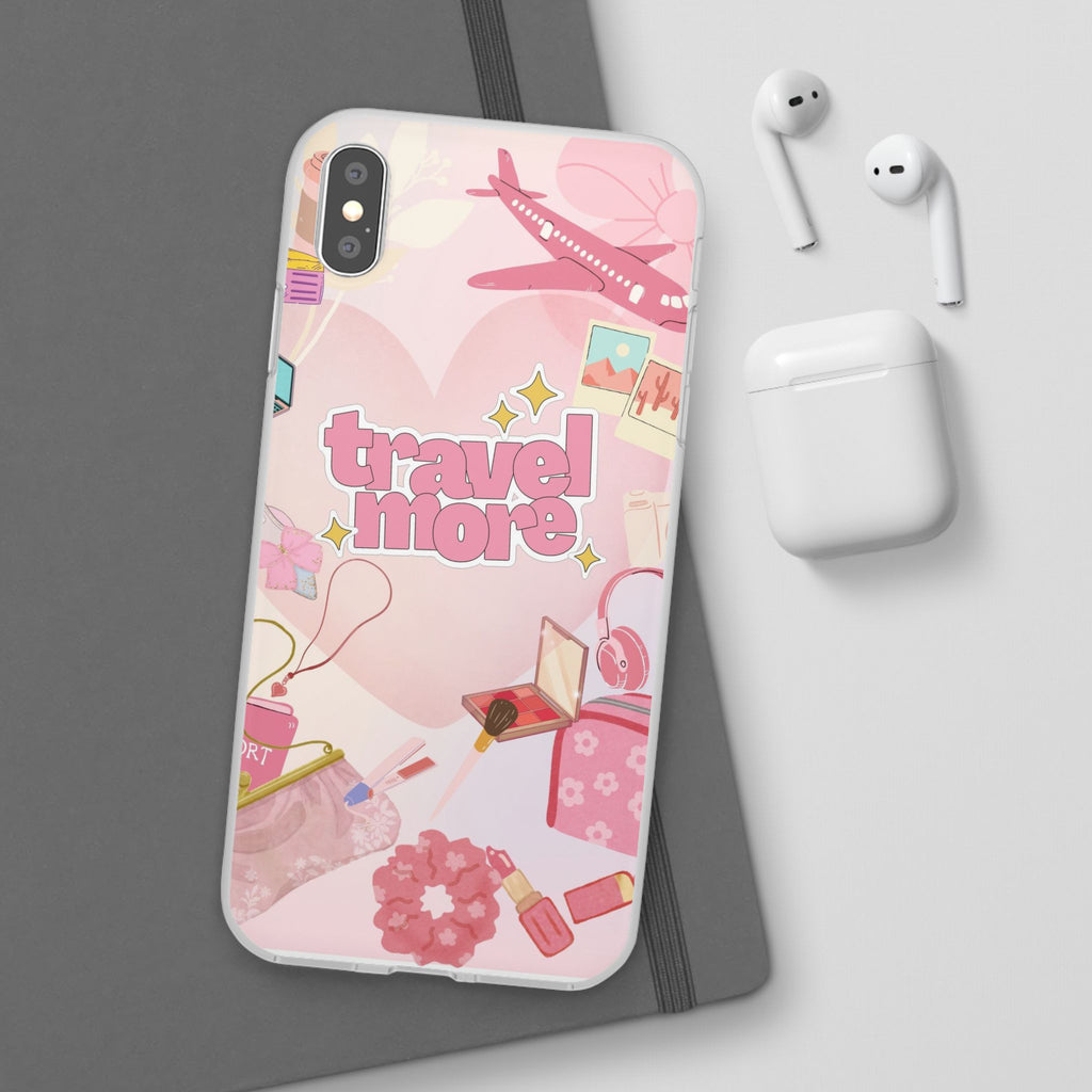 Travel More Pink Phone Case — Cute Airplane & Luggage Flexi Case