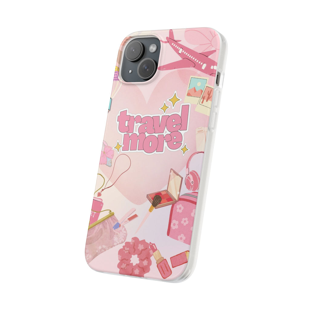 Travel More Pink Phone Case — Cute Airplane & Luggage Flexi Case