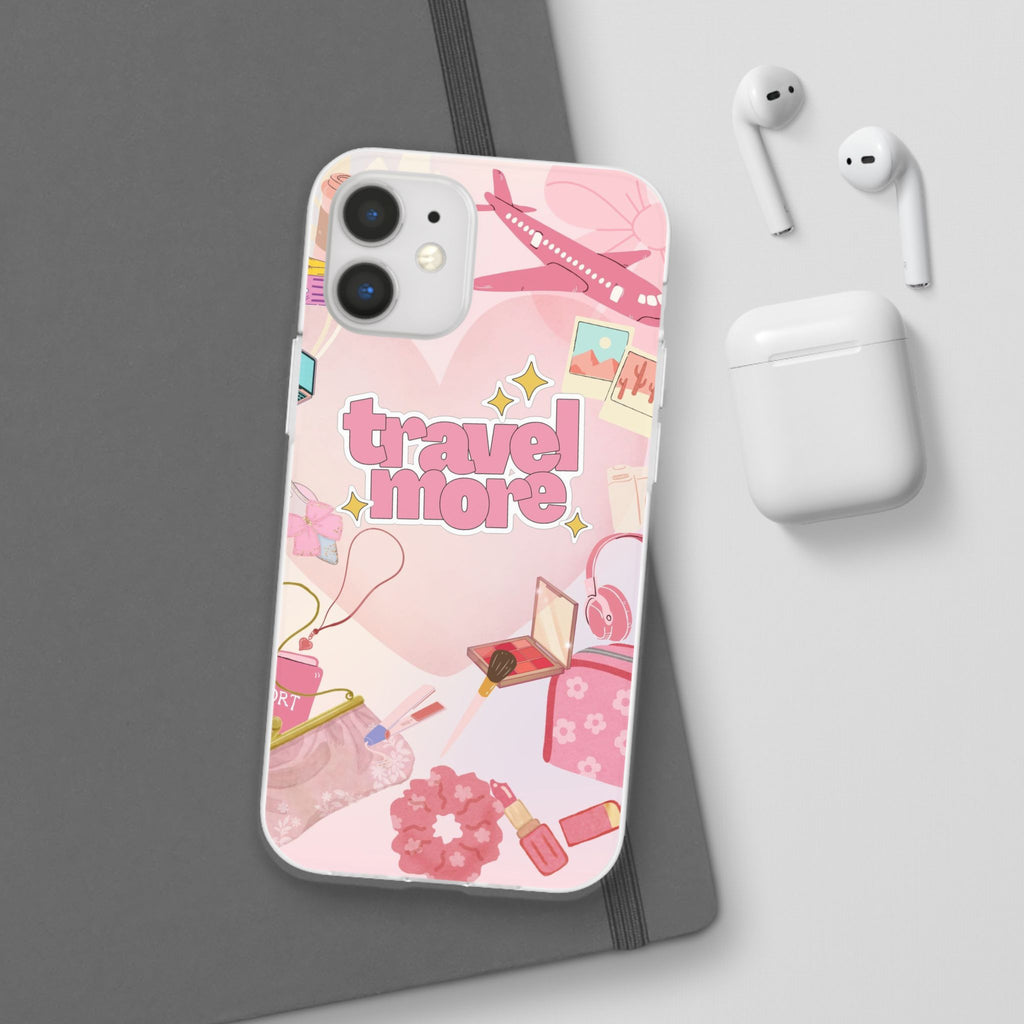 Travel More Pink Phone Case — Cute Airplane & Luggage Flexi Case