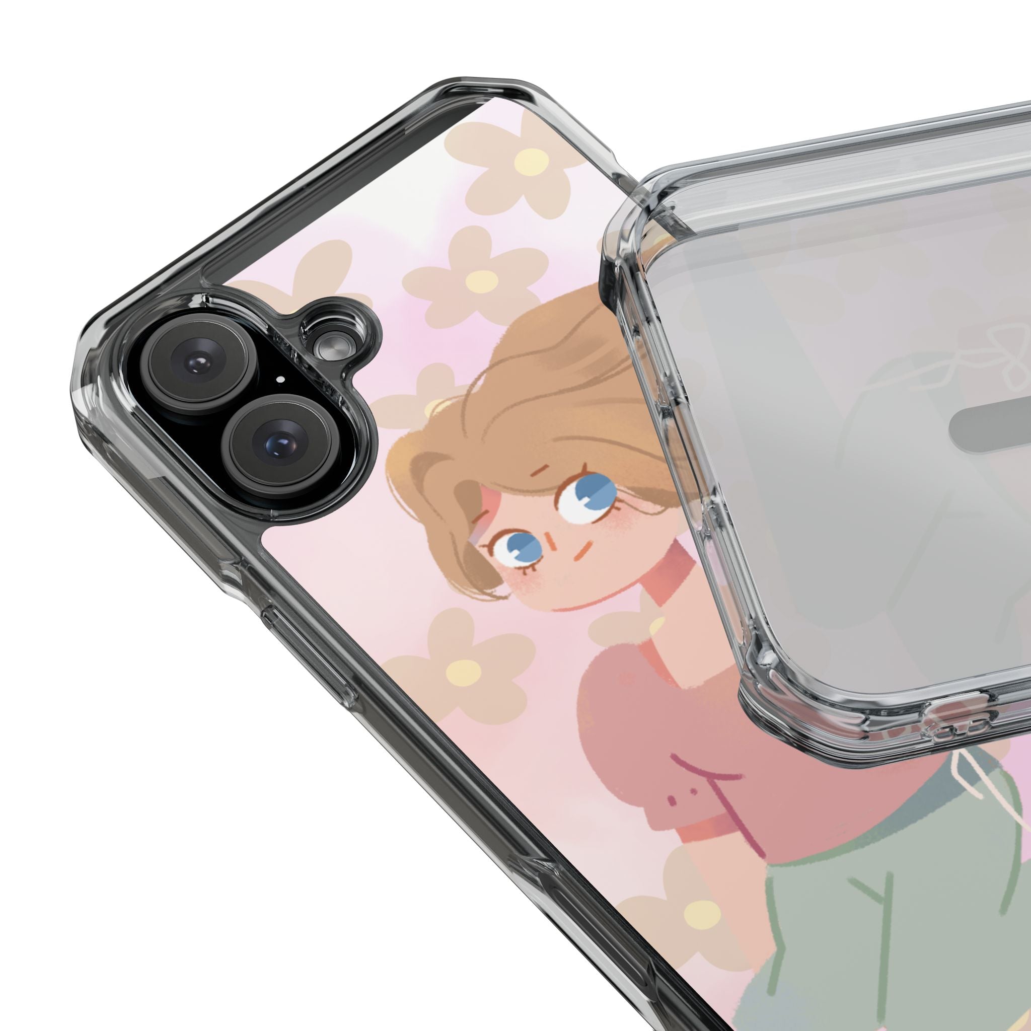Clear Magnetic Phone Case — Pastel Girl Floral Design