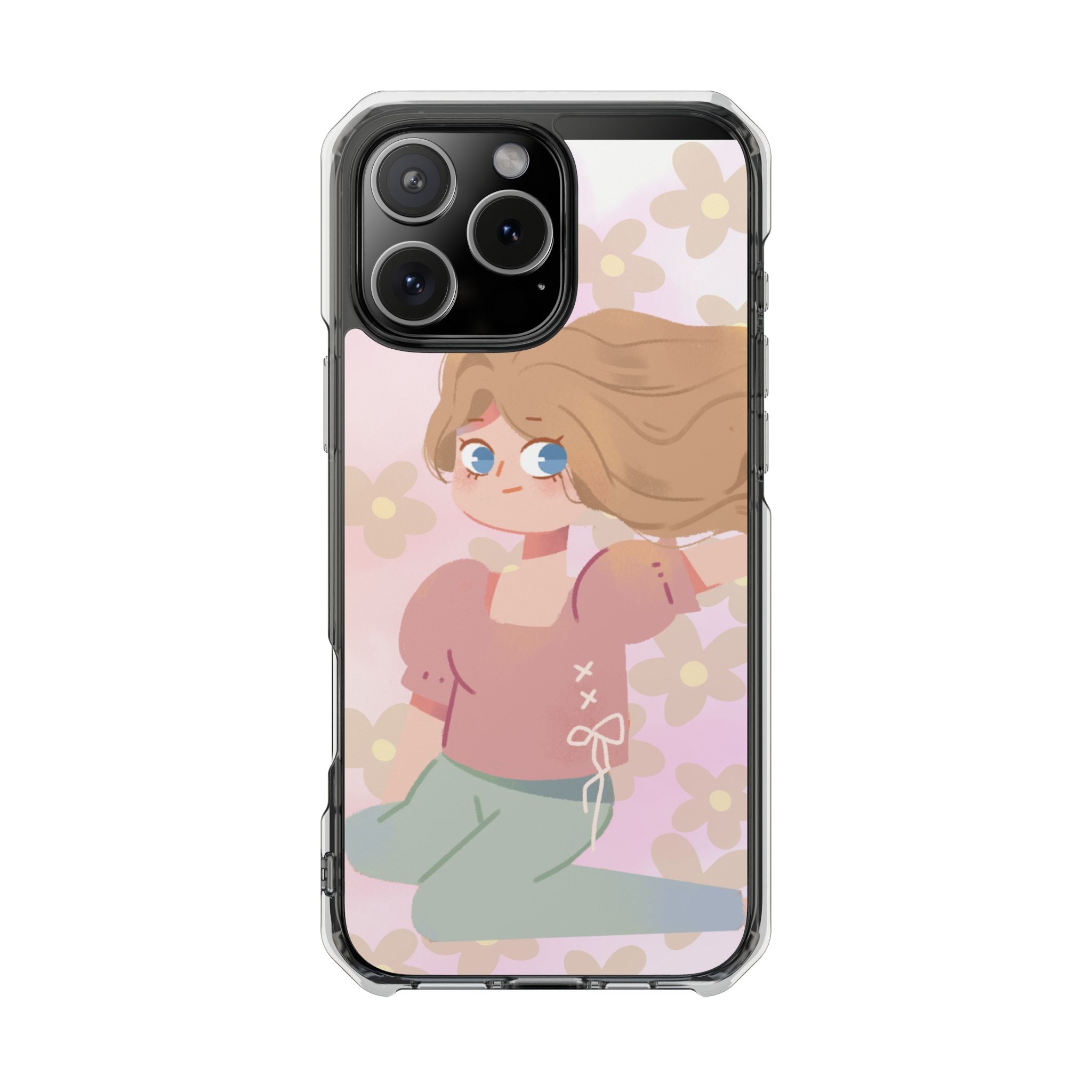 Clear Magnetic Phone Case — Pastel Girl Floral Design