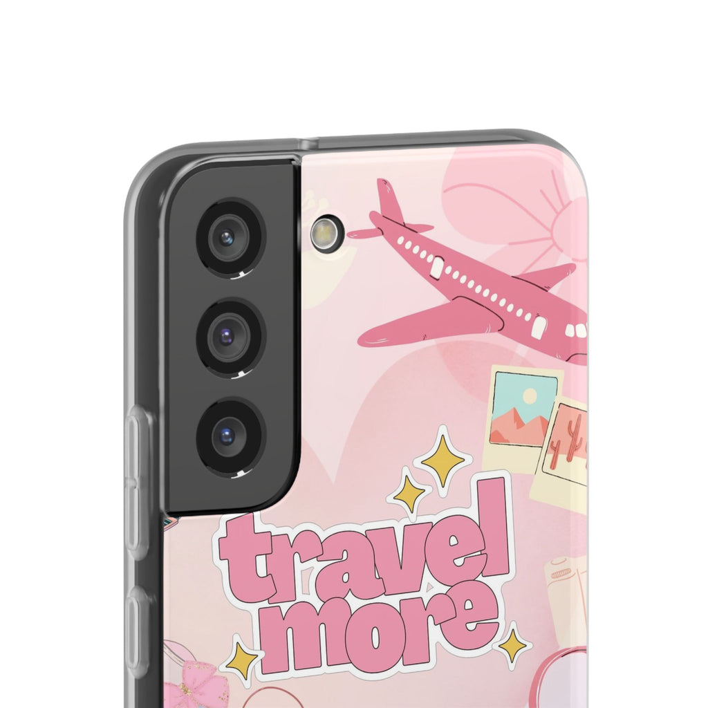 Travel More Pink Phone Case — Cute Airplane & Luggage Flexi Case