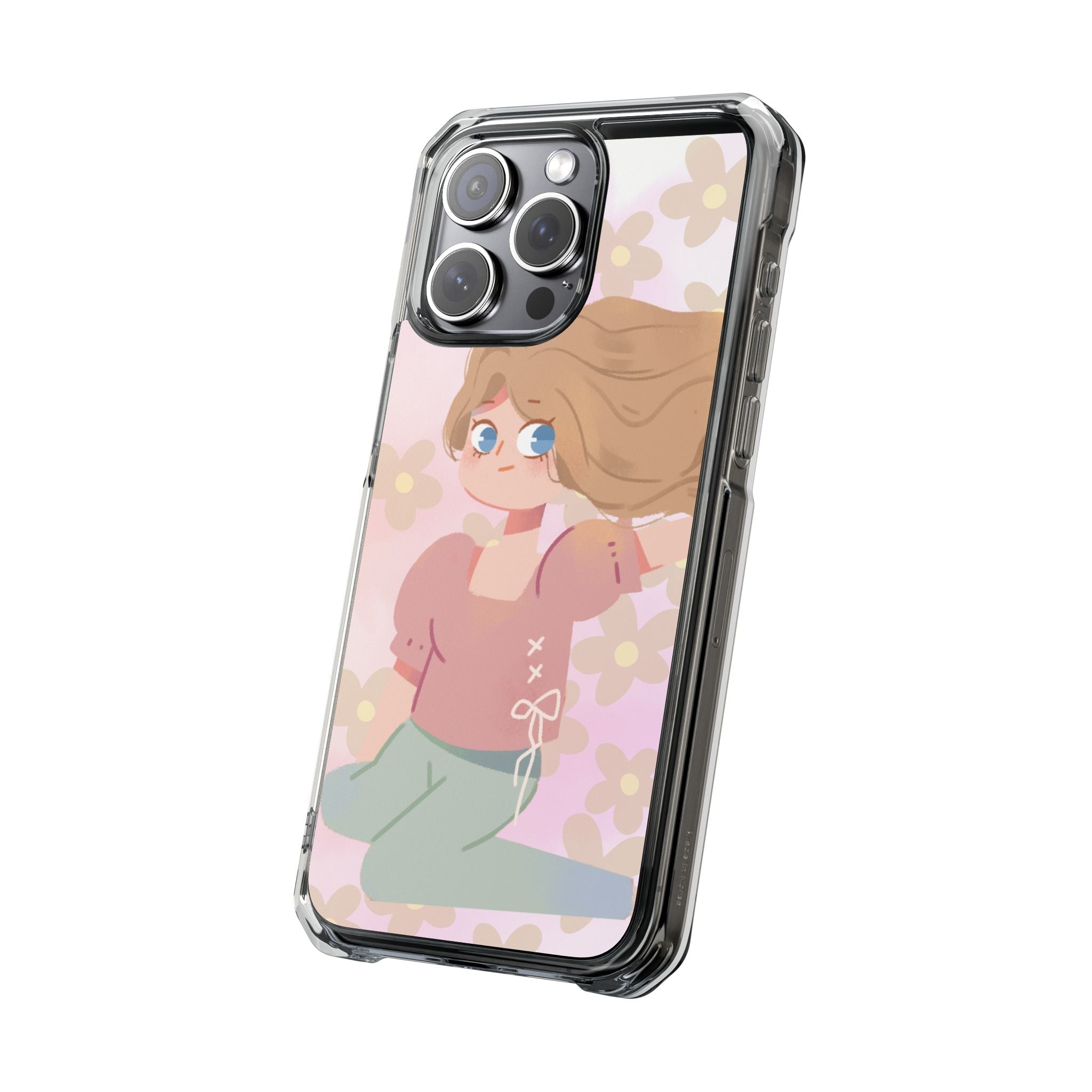 Clear Magnetic Phone Case — Pastel Girl Floral Design