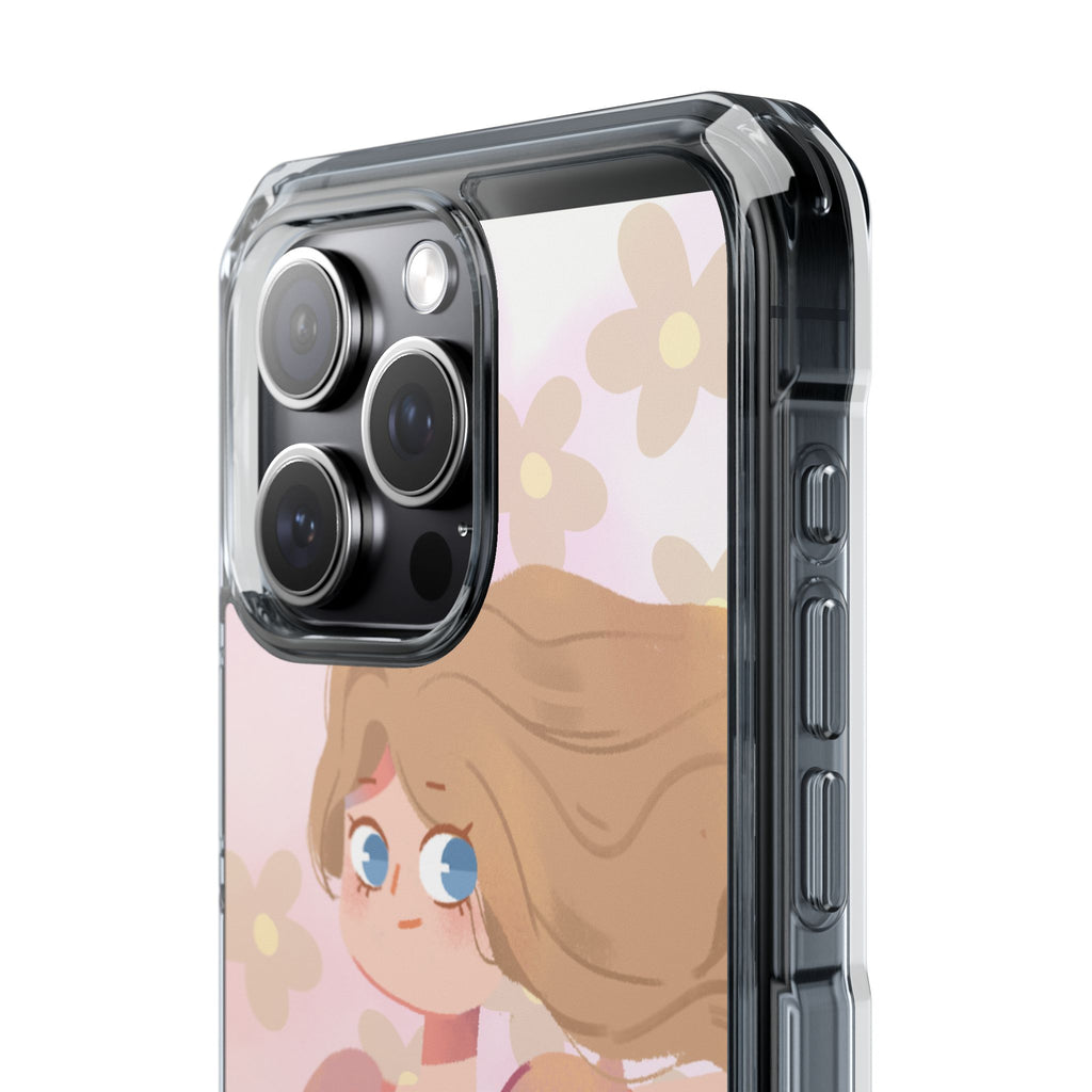 Clear Magnetic Phone Case — Pastel Girl Floral Design