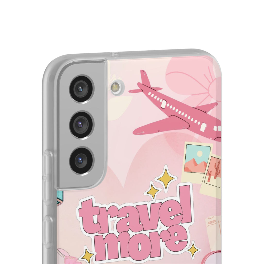 Travel More Pink Phone Case — Cute Airplane & Luggage Flexi Case