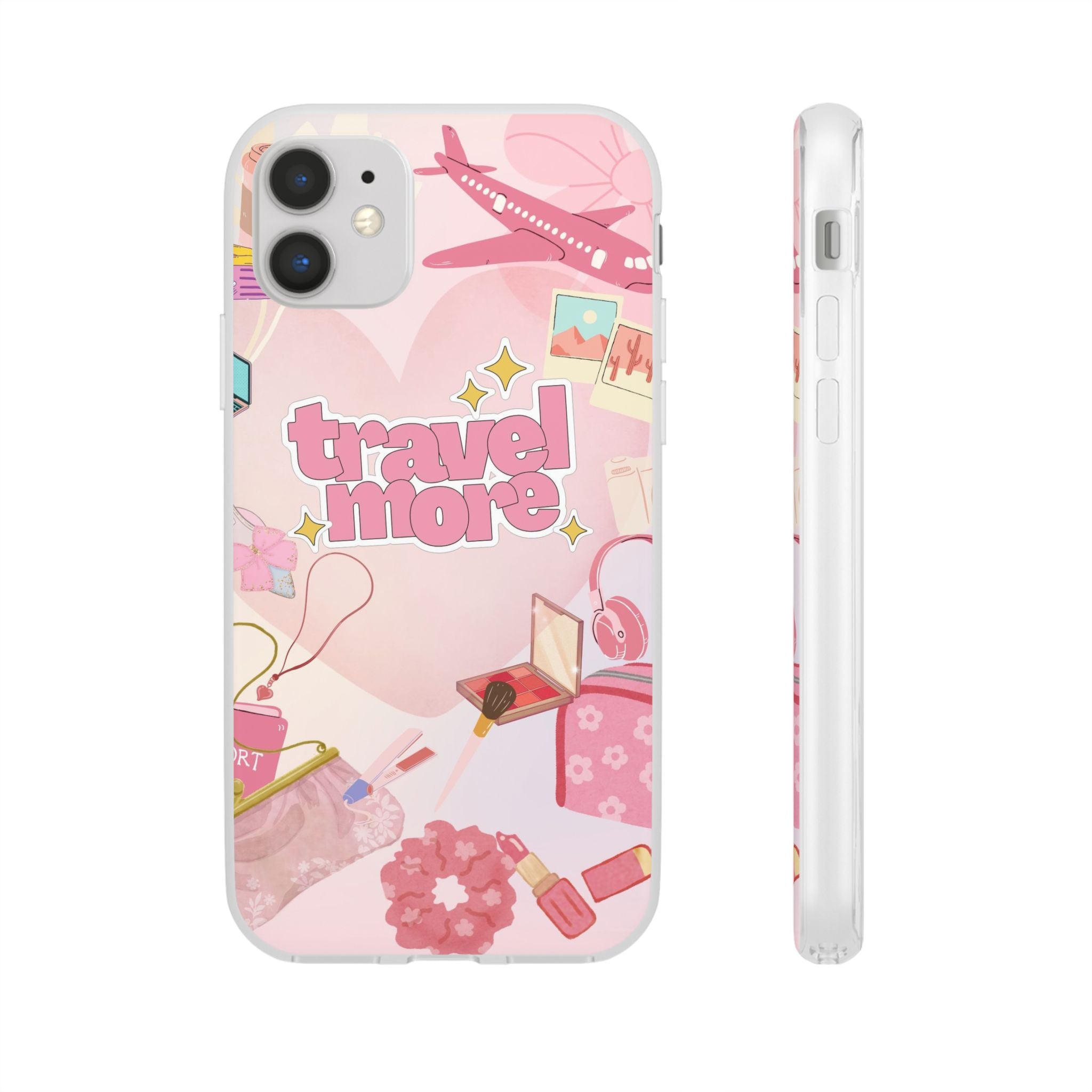 Travel More Pink Phone Case — Cute Airplane & Luggage Flexi Case