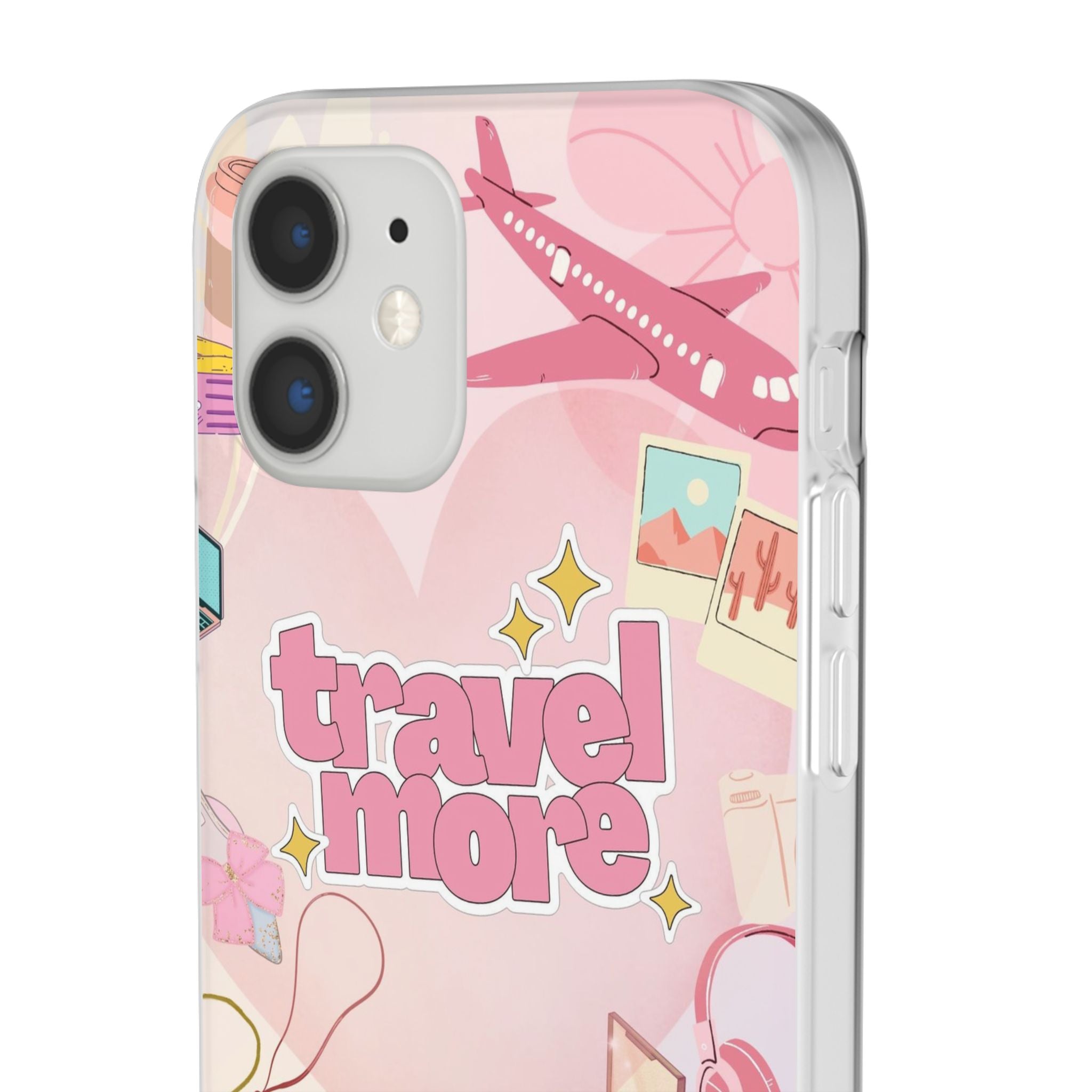 Travel More Pink Phone Case — Cute Airplane & Luggage Flexi Case