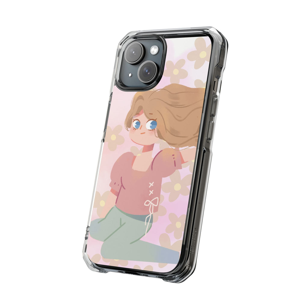 Clear Magnetic Phone Case — Pastel Girl Floral Design