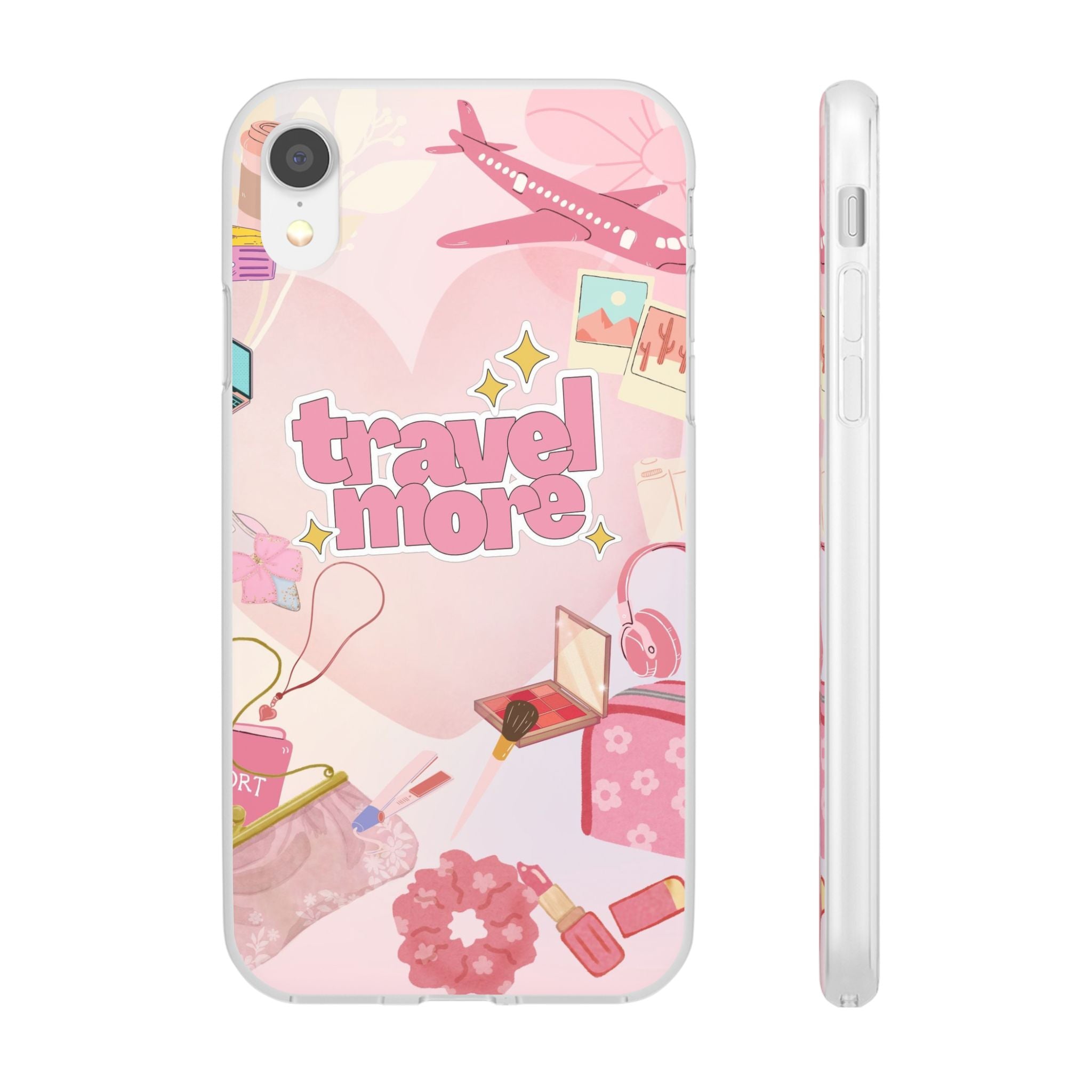 Travel More Pink Phone Case — Cute Airplane & Luggage Flexi Case