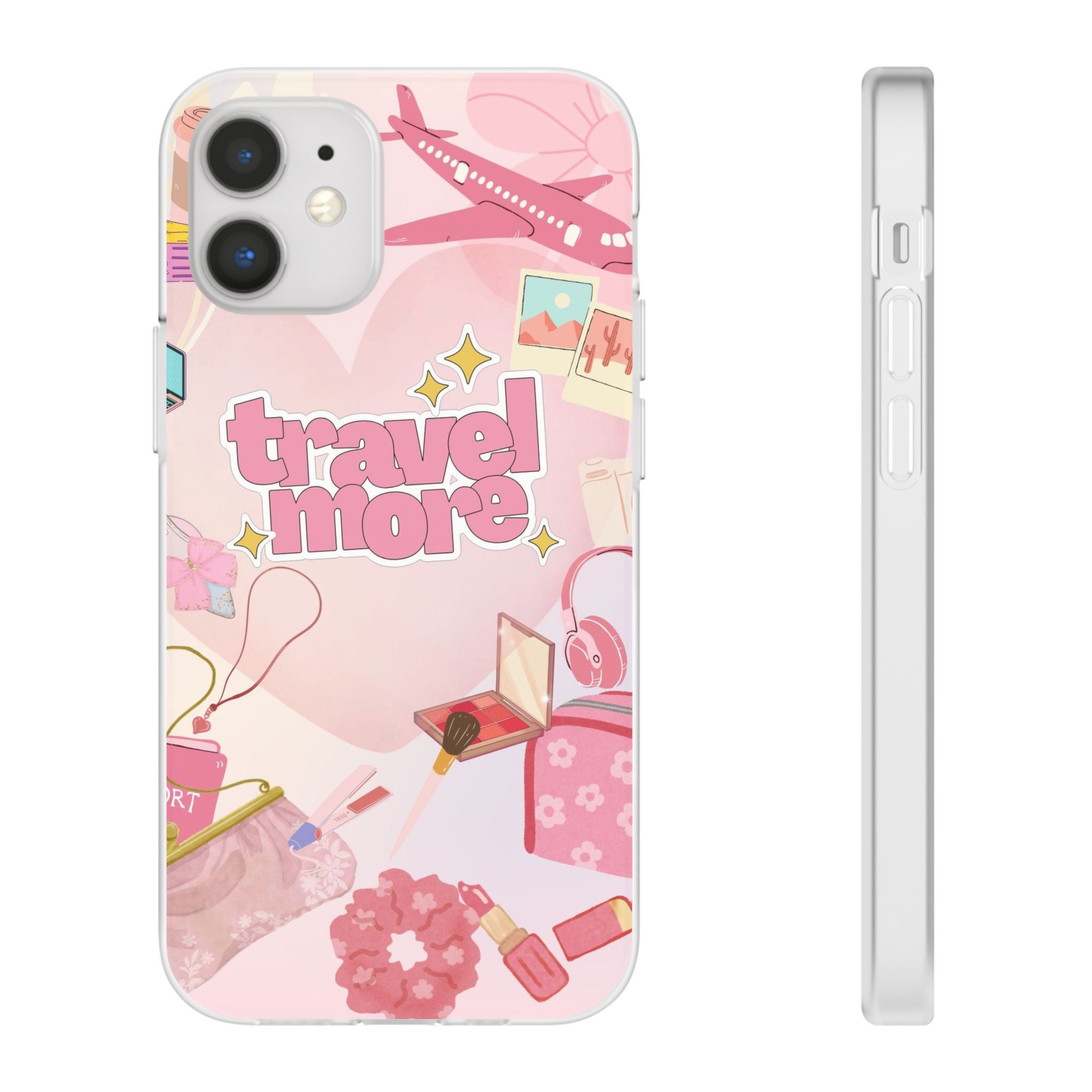 Travel More Pink Phone Case — Cute Airplane & Luggage Flexi Case