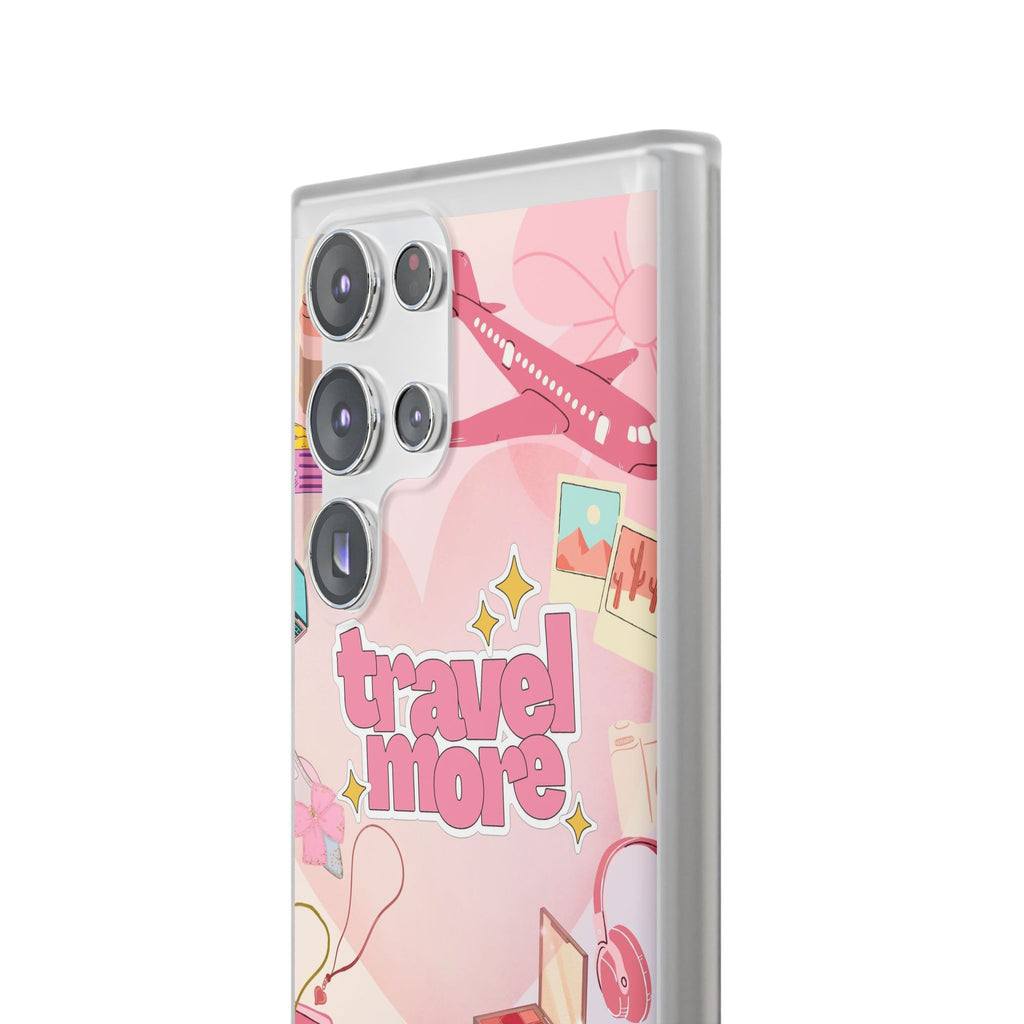 Travel More Pink Phone Case — Cute Airplane & Luggage Flexi Case