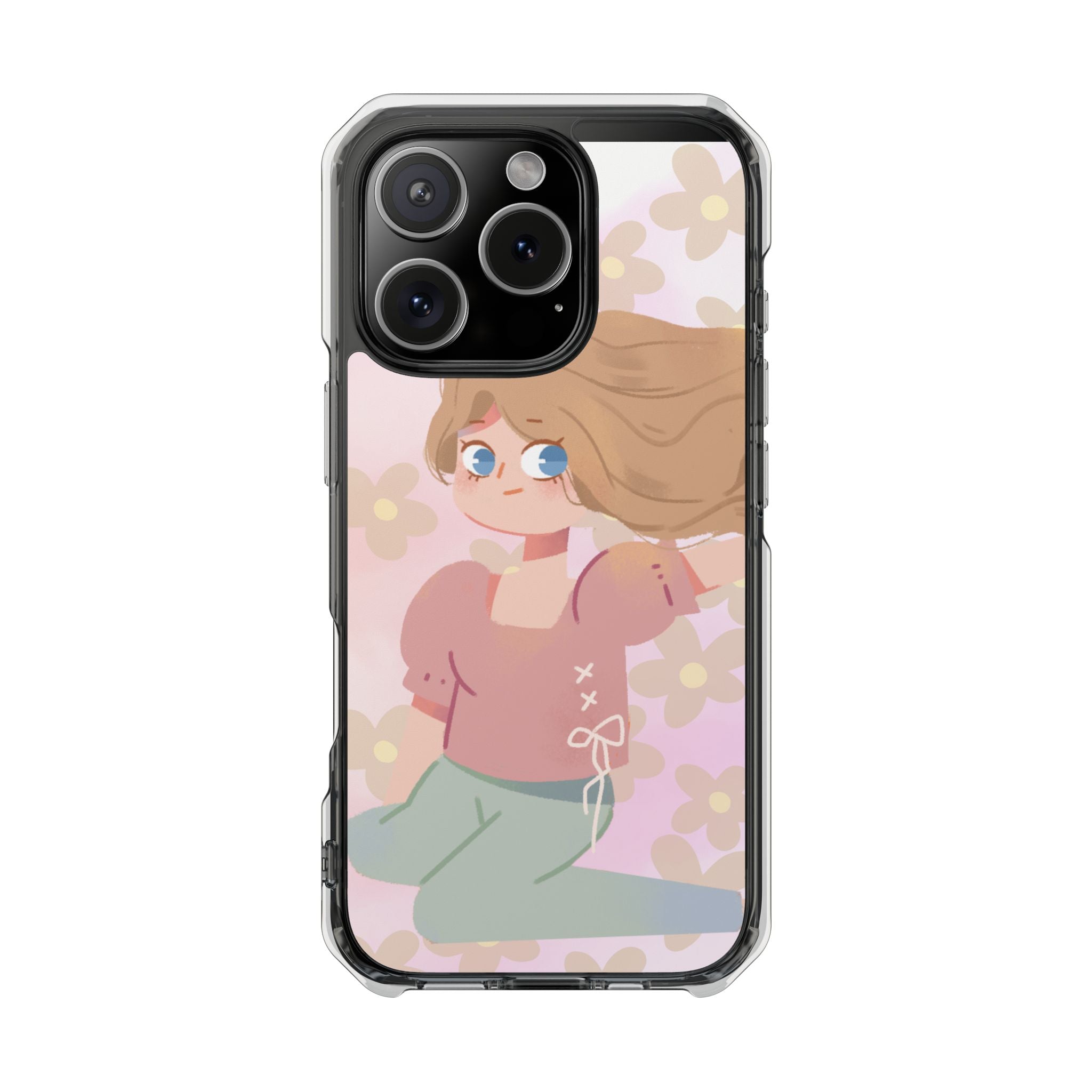 Clear Magnetic Phone Case — Pastel Girl Floral Design
