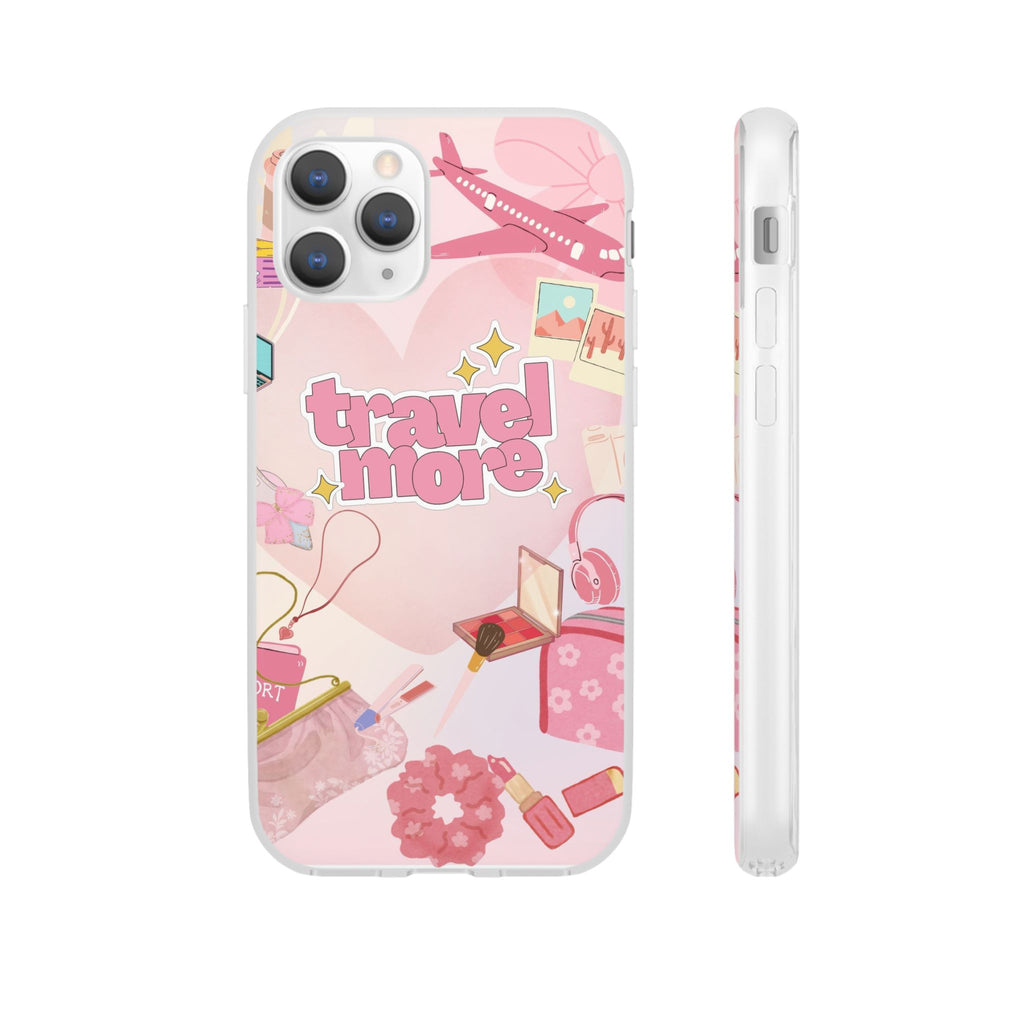 Travel More Pink Phone Case — Cute Airplane & Luggage Flexi Case