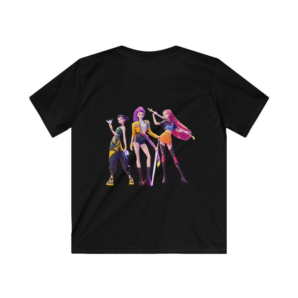 Kids T‑Shirt — Neon Girl Squad Graphic Tee (Purple Hair Characters)