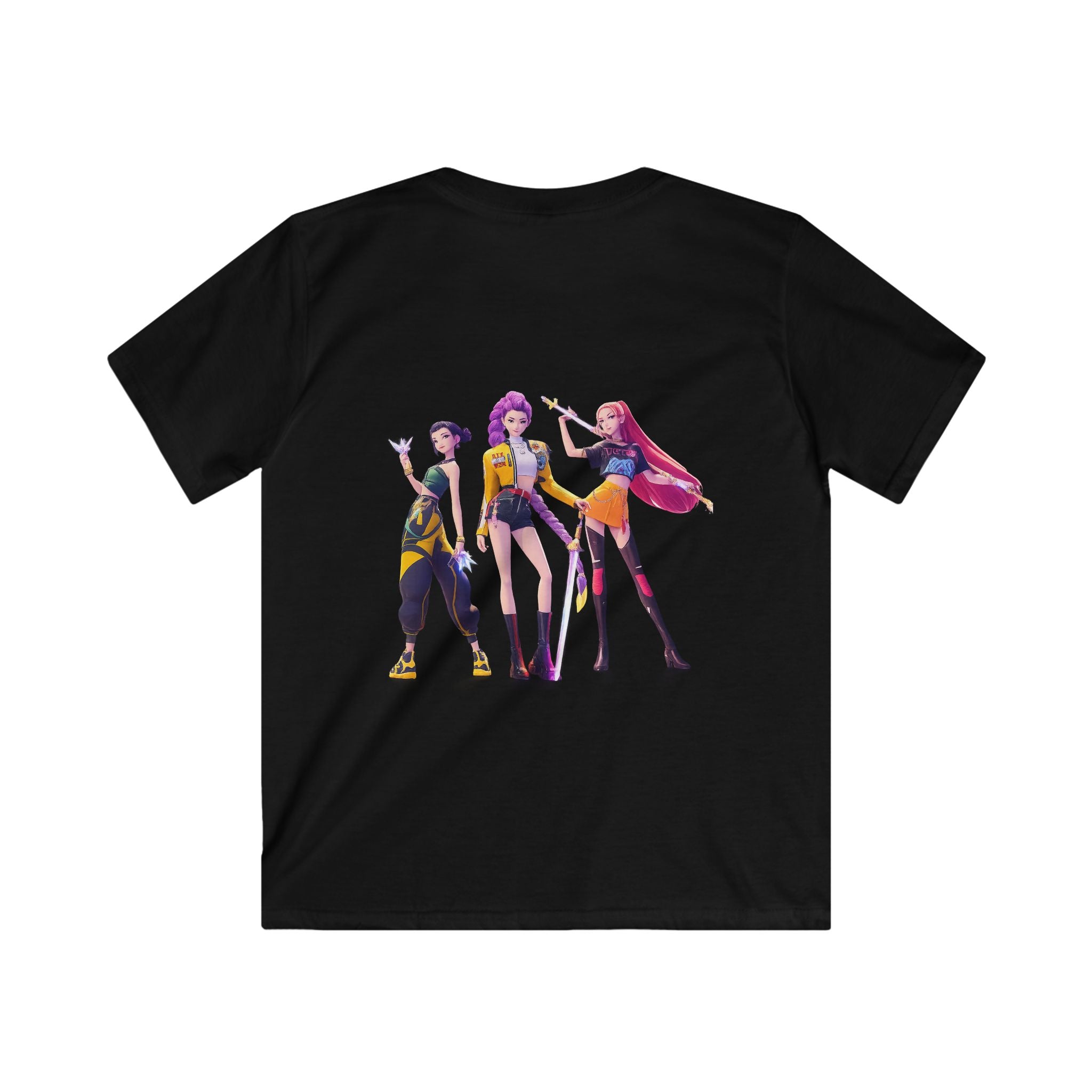 Kids T‑Shirt — Neon Girl Squad Graphic Tee (Purple Hair Characters)