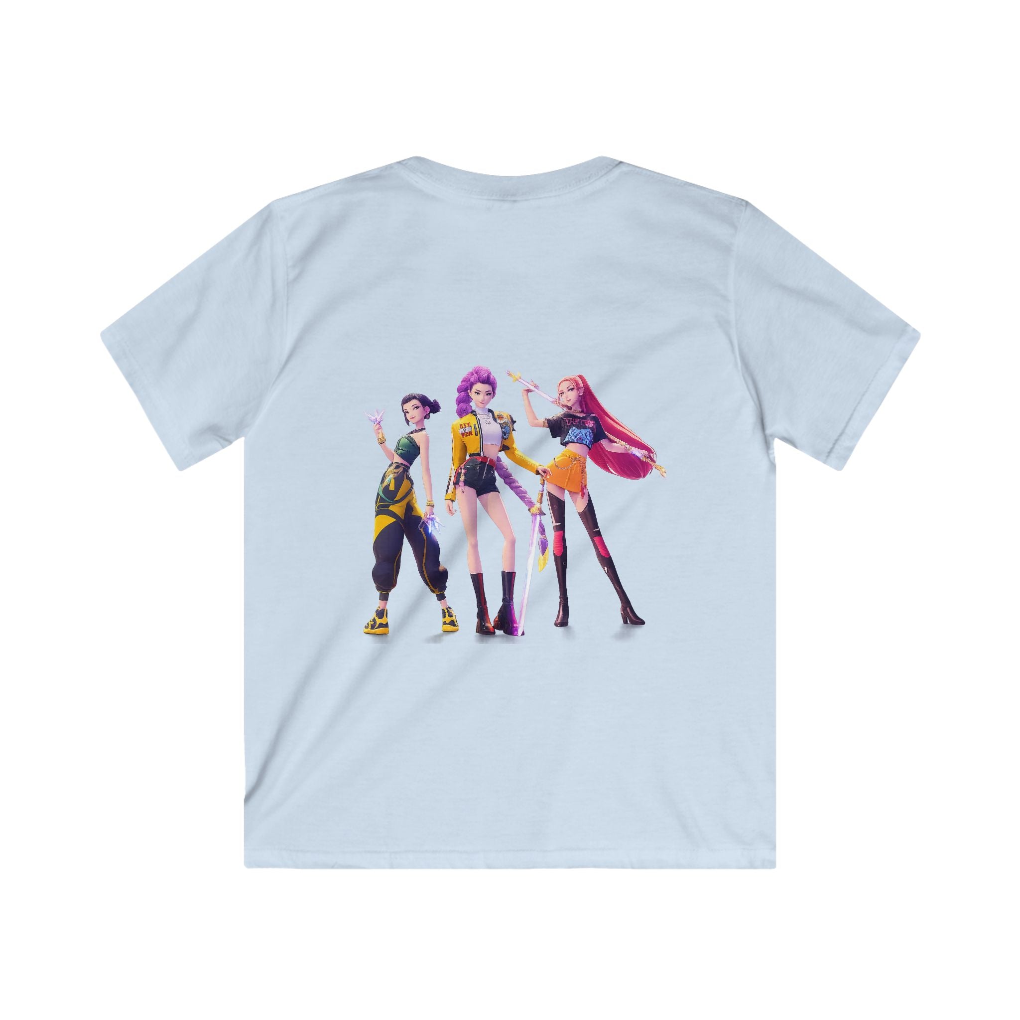 Kids T‑Shirt — Neon Girl Squad Graphic Tee (Purple Hair Characters)