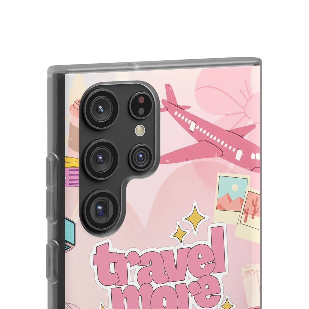 Travel More Pink Phone Case — Cute Airplane & Luggage Flexi Case