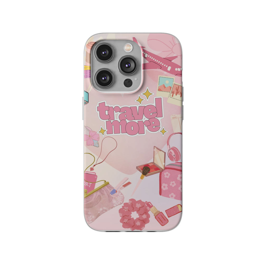 Travel More Pink Phone Case — Cute Airplane & Luggage Flexi Case