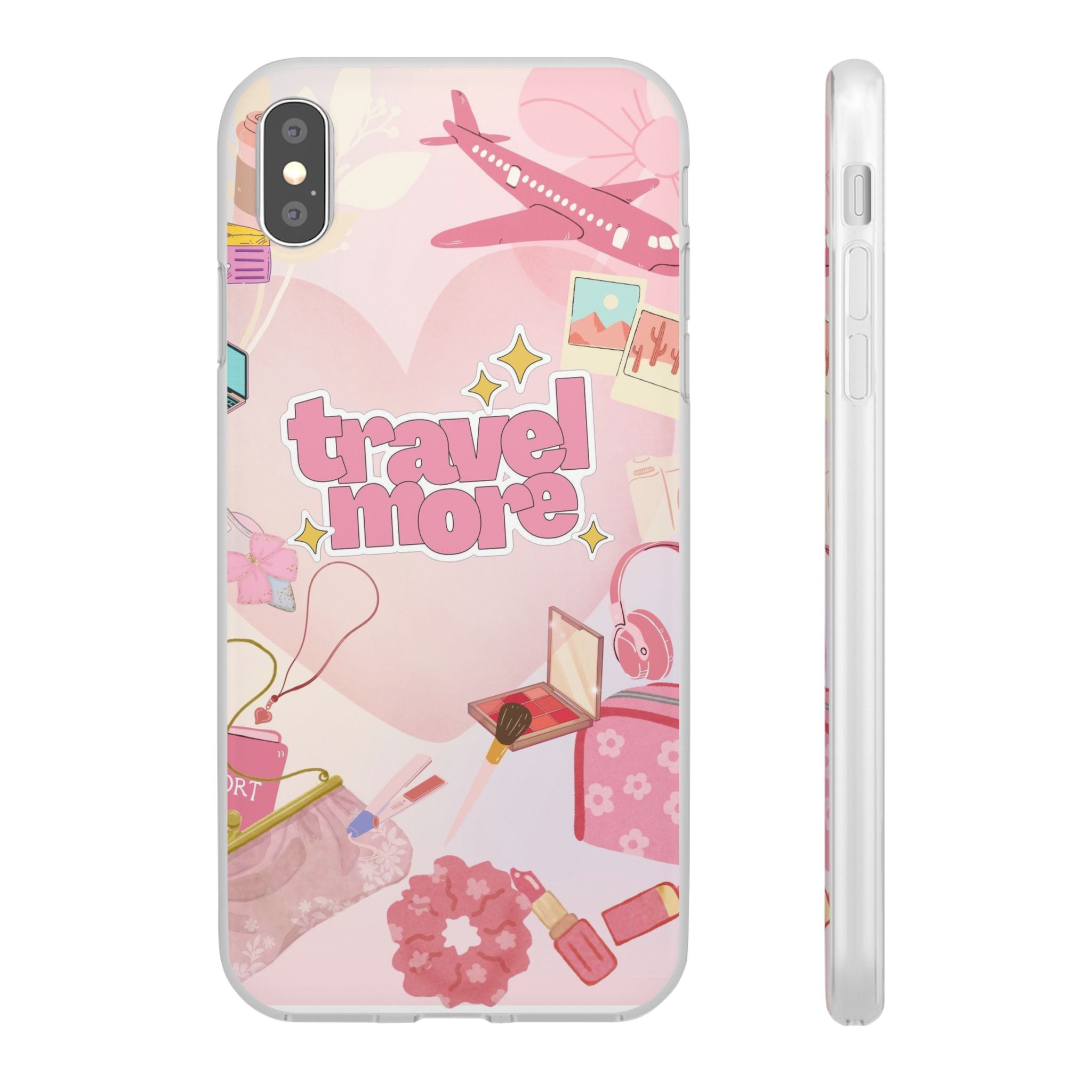 Travel More Pink Phone Case — Cute Airplane & Luggage Flexi Case