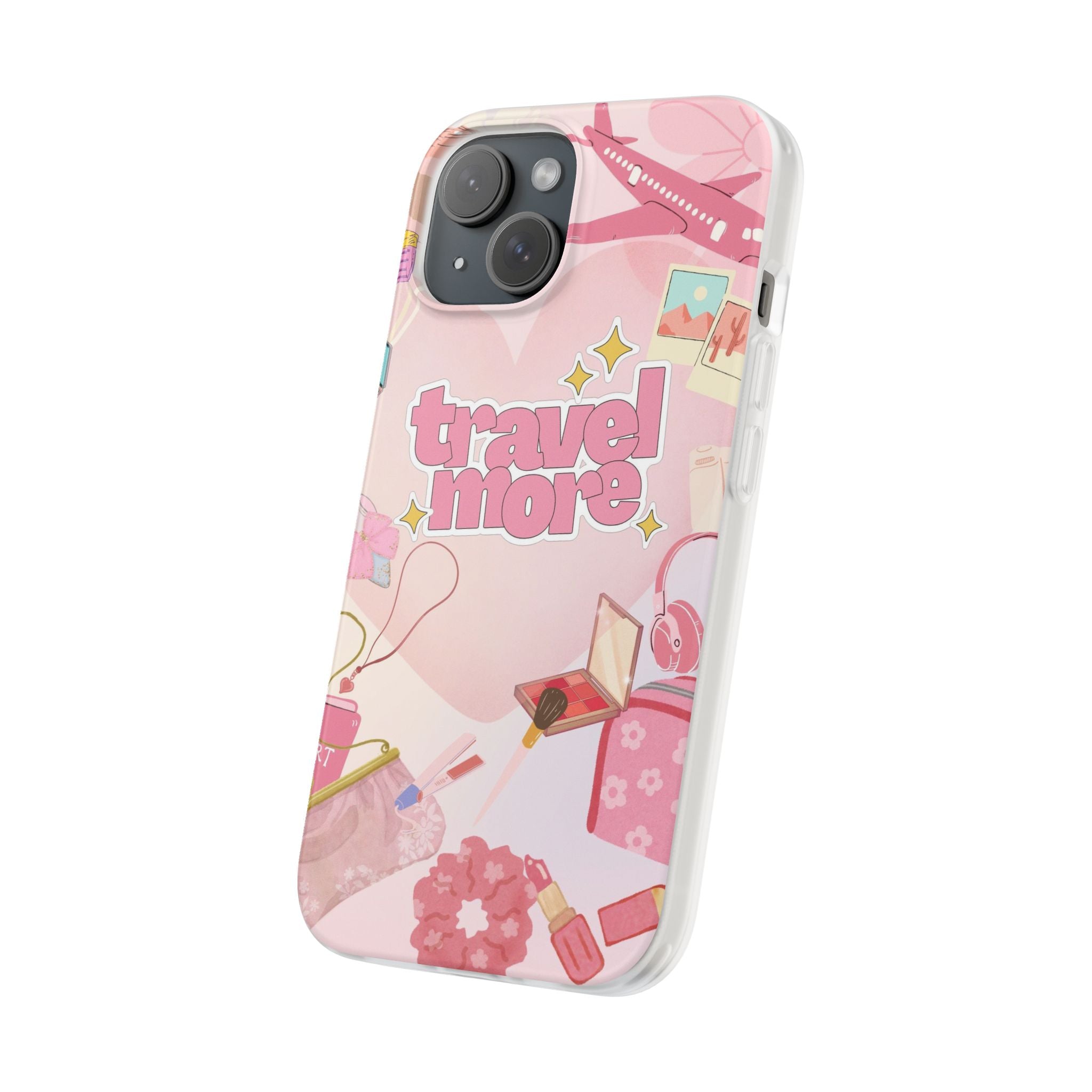 Travel More Pink Phone Case — Cute Airplane & Luggage Flexi Case