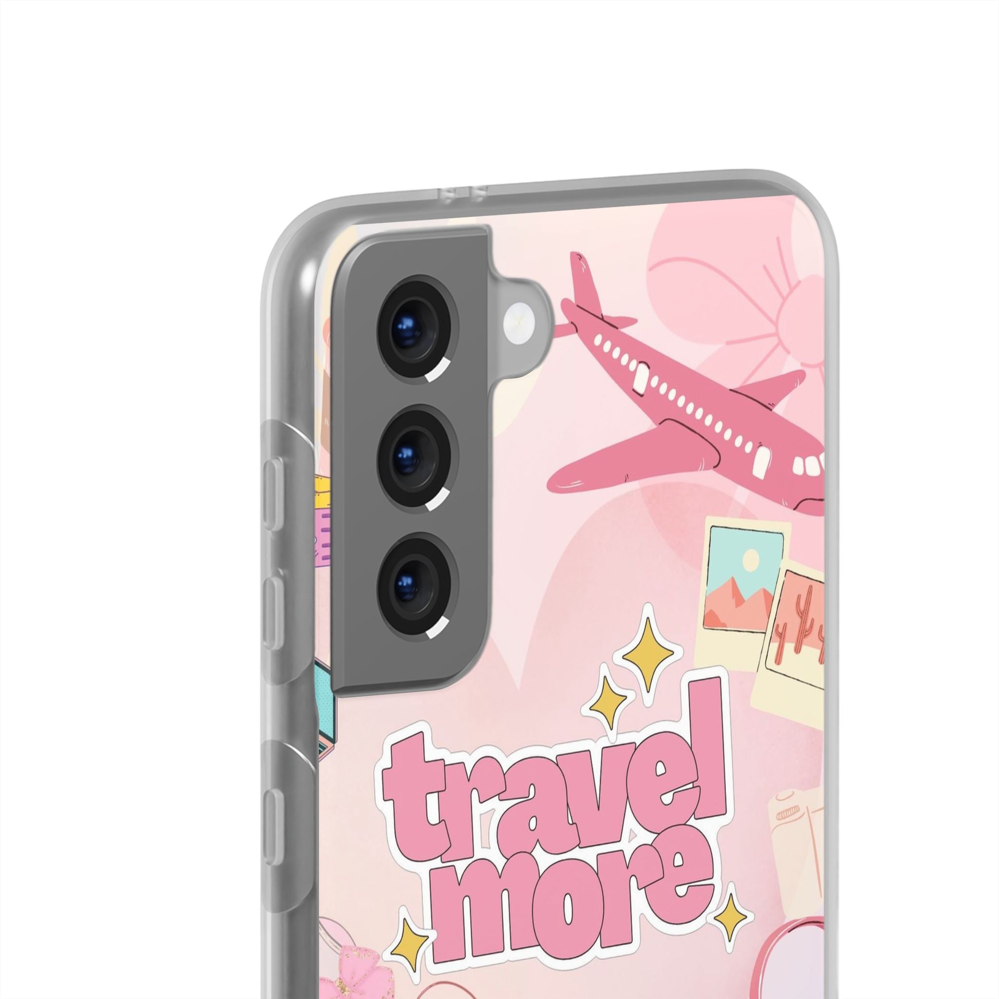 Travel More Pink Phone Case — Cute Airplane & Luggage Flexi Case