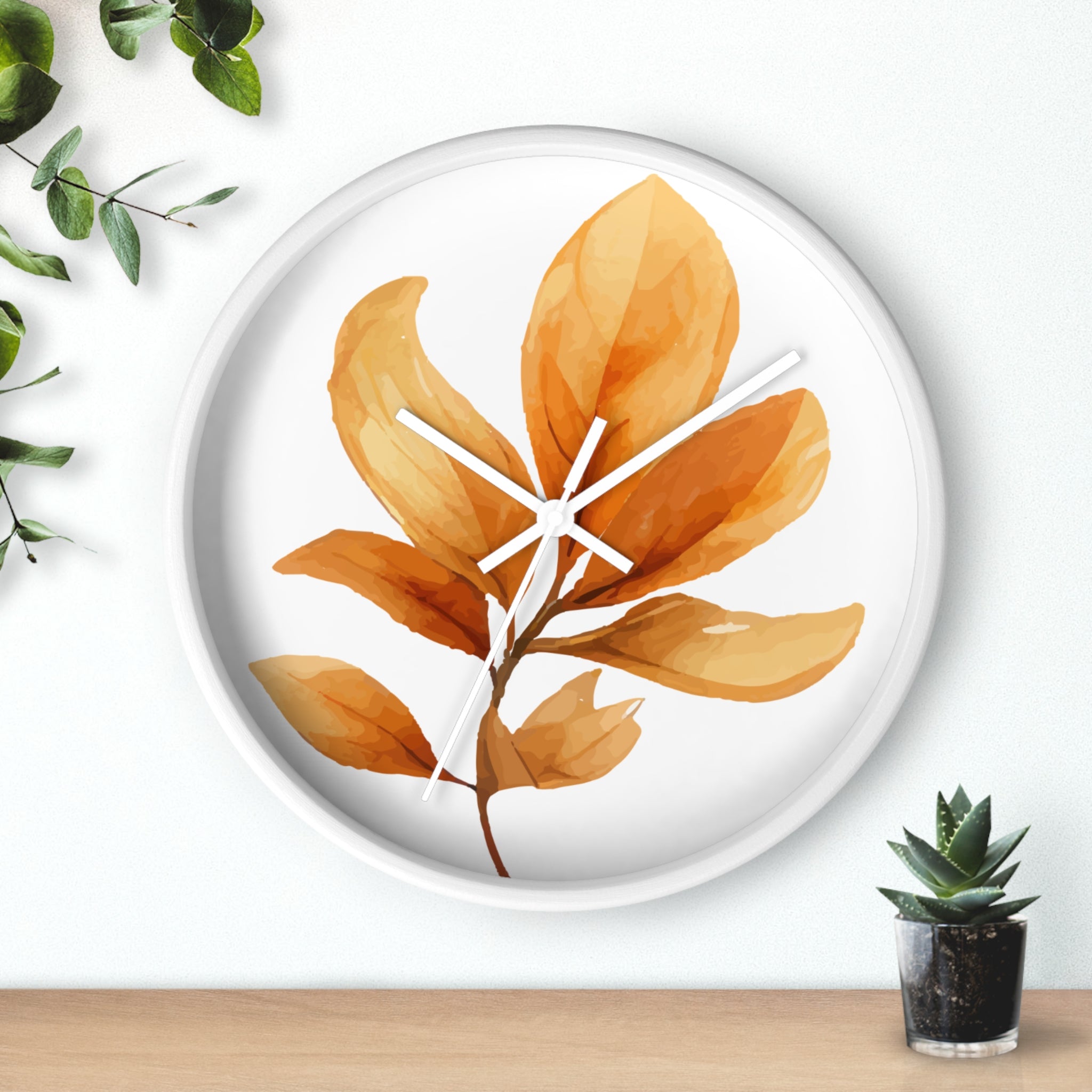 Autumn Watercolor Foliage Wall Clock