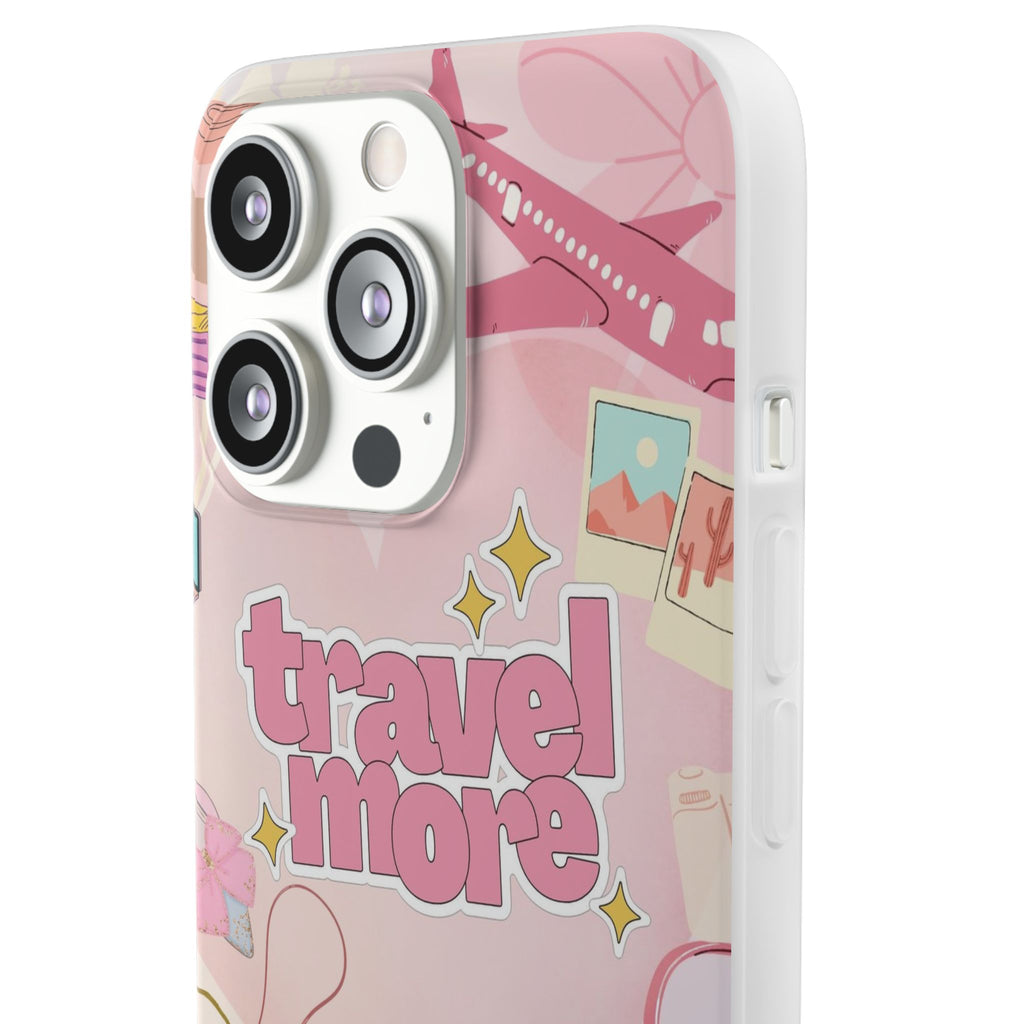 Travel More Pink Phone Case — Cute Airplane & Luggage Flexi Case