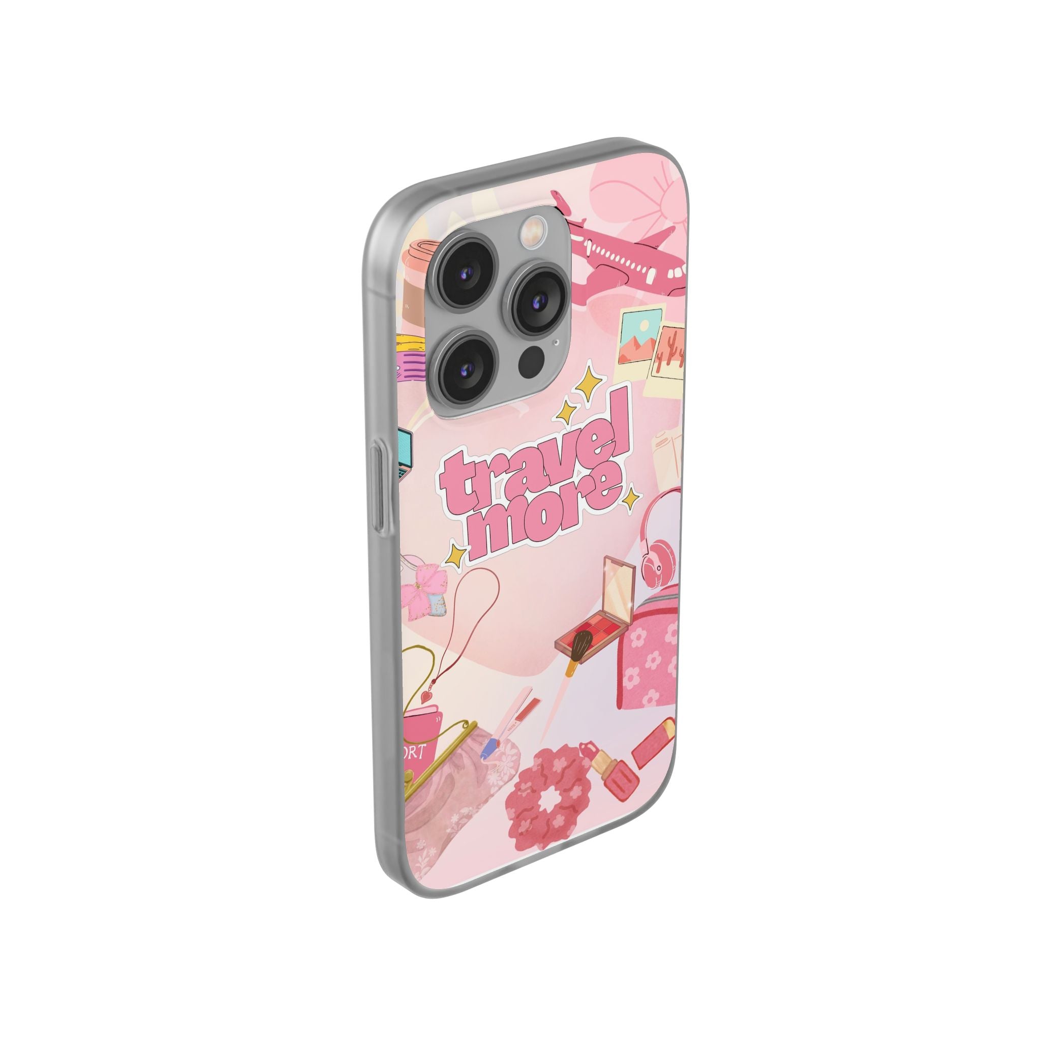 Travel More Pink Phone Case — Cute Airplane & Luggage Flexi Case